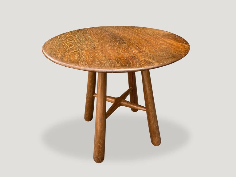 Wood Andrianna Shamaris Midcentury Couture Teak Round Table with Butterflies Inlaid For Sale