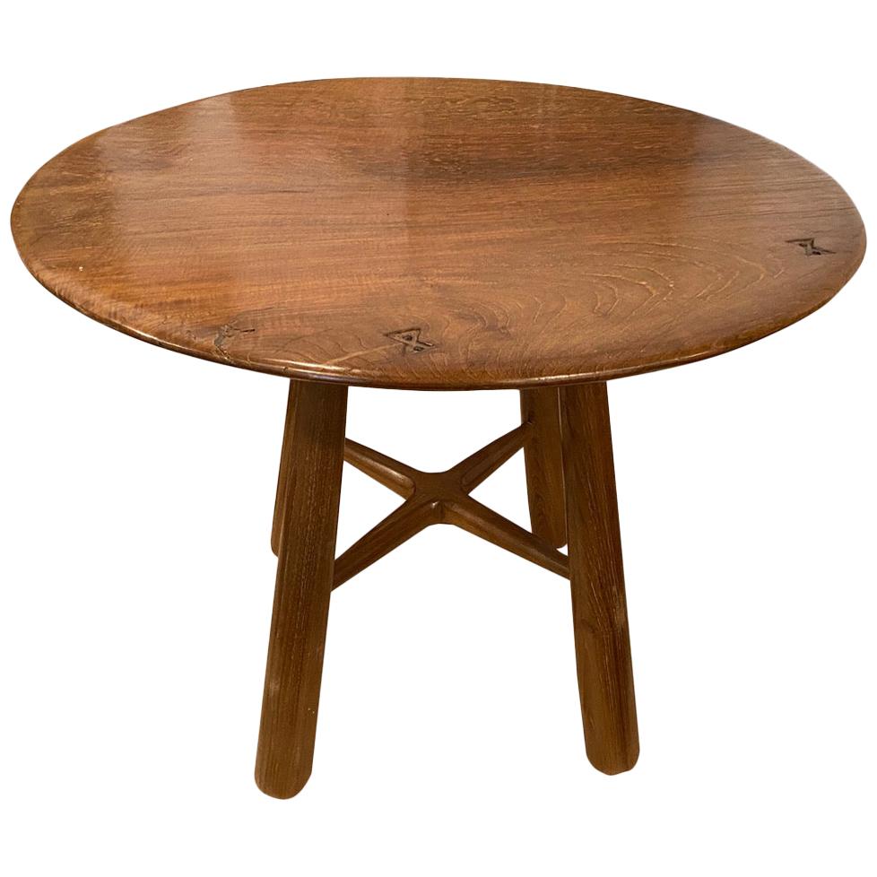 Andrianna Shamaris Midcentury Couture Teak Round Table with Butterflies Inlaid For Sale