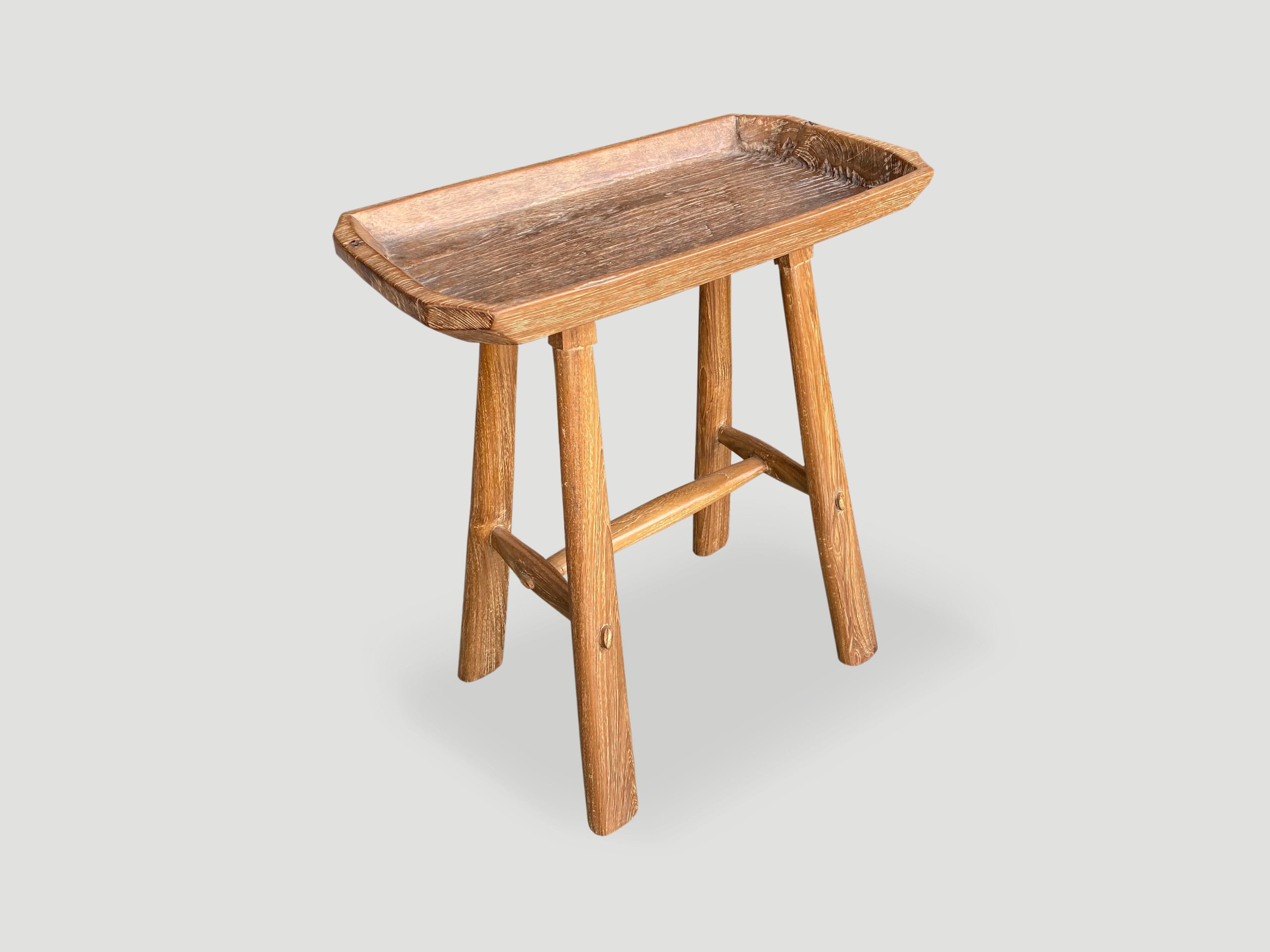 Andrianna Shamaris Midcentury Couture Teak Wood Antique Tray Side Table In Excellent Condition In New York, NY