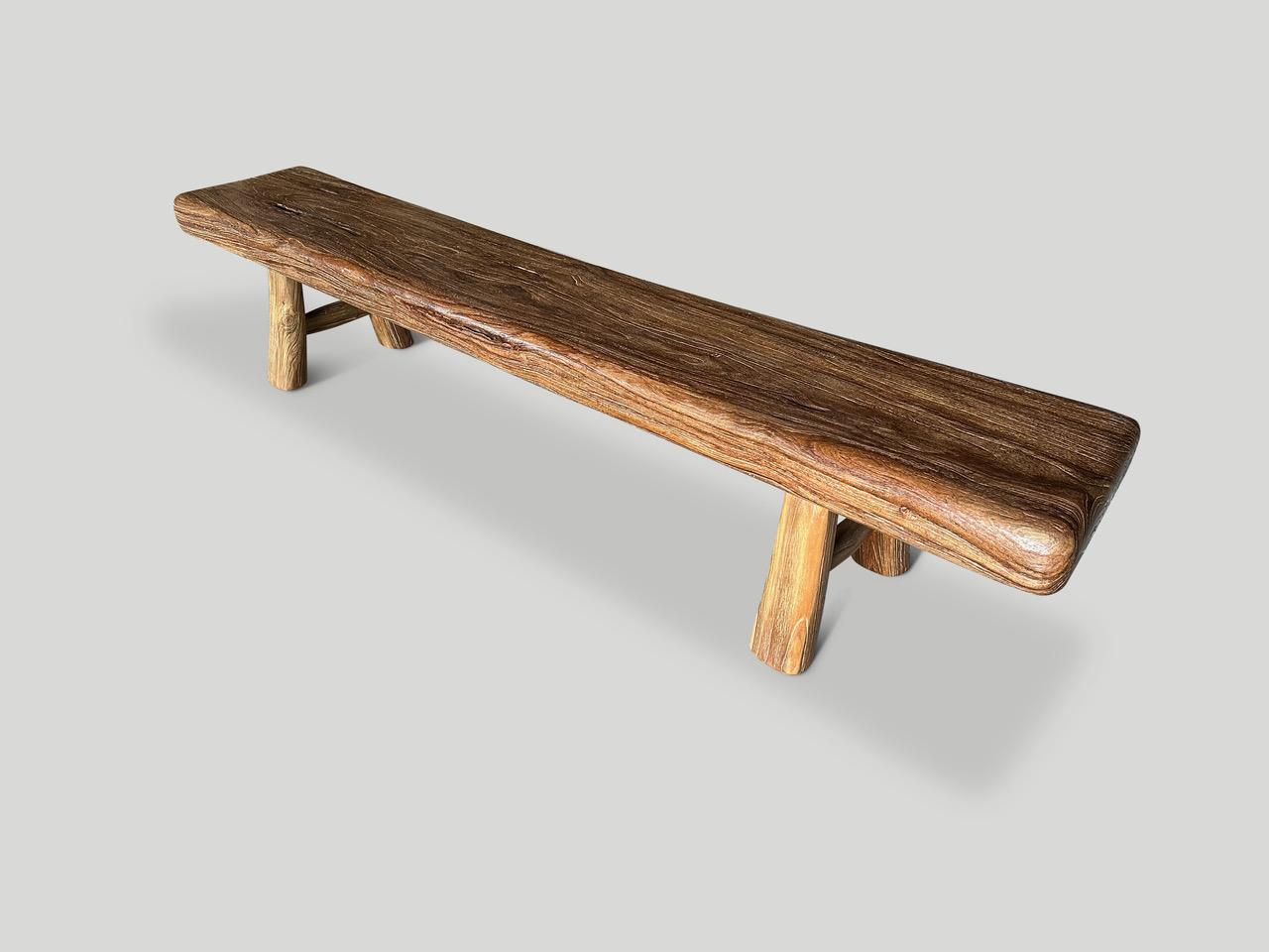 Introducing the Mid Century Couture Collection. Furniture constructed by hand from start to finish. A beautiful single three and a half thick slab of teak wood taken from my finest collection is hand carved to produce this impressive bench. We added