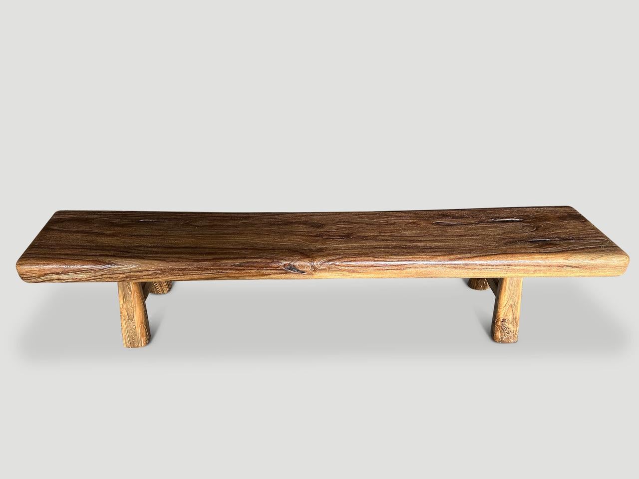 Mid-Century Modern Andrianna Shamaris Mid Century Couture Teak Wood Bench For Sale