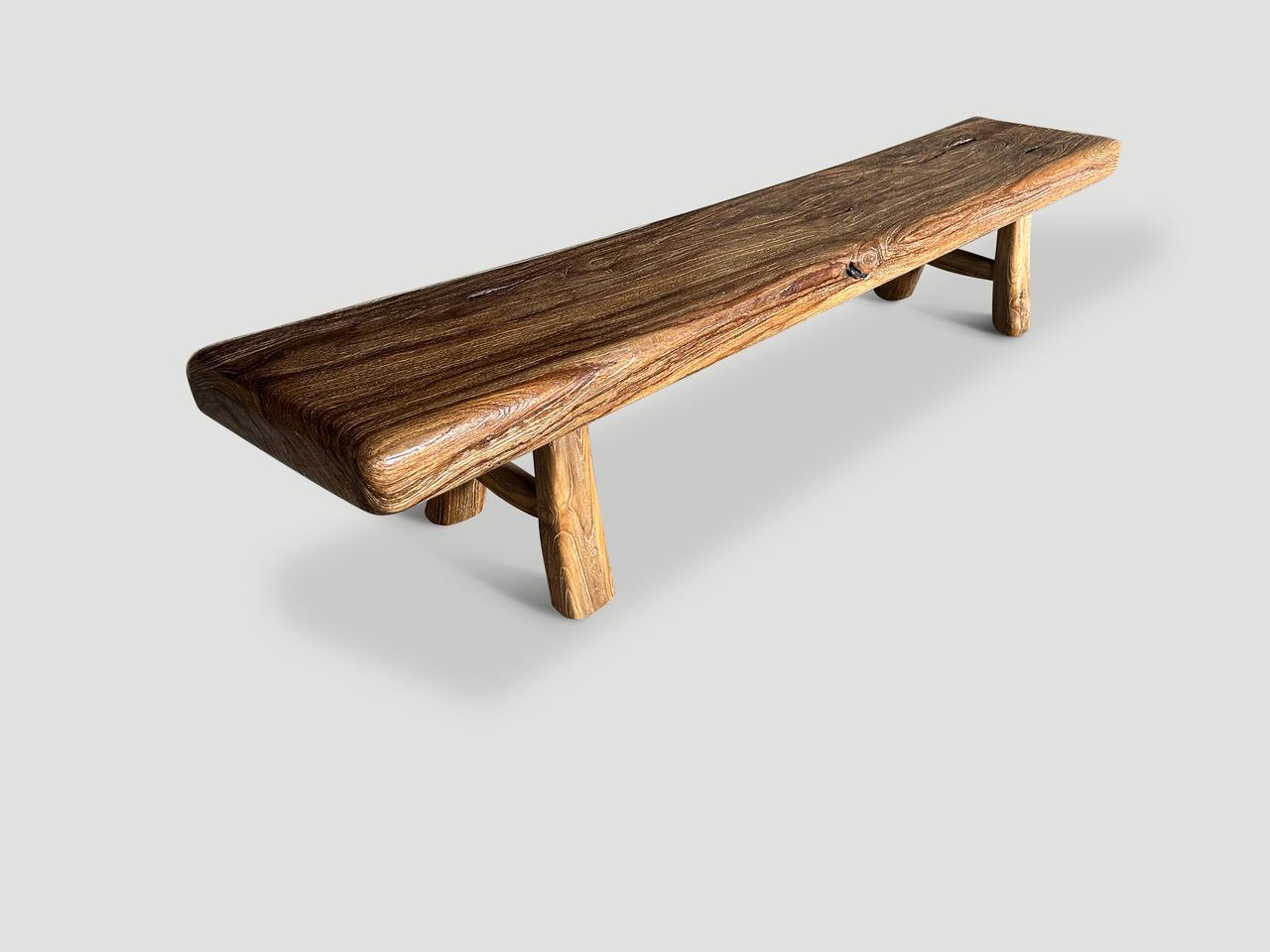 Andrianna Shamaris Mid Century Couture Teak Wood Bench In Excellent Condition For Sale In New York, NY