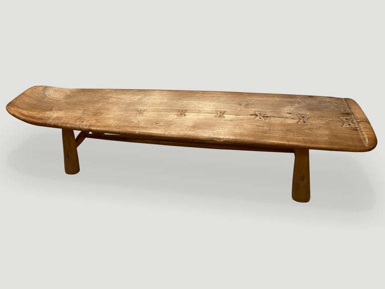 Andrianna Shamaris Mid Century Couture Teak Wood Bench For Sale 2
