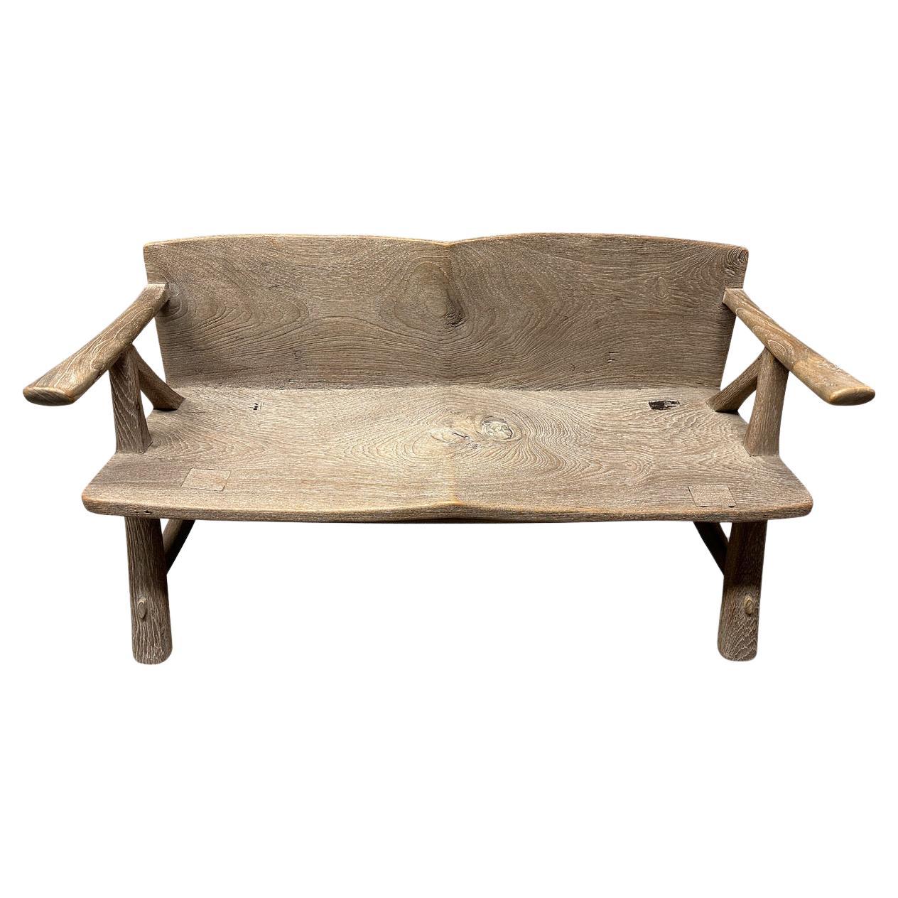 Andrianna Shamaris Mid Century Couture Teak Wood Bench For Sale