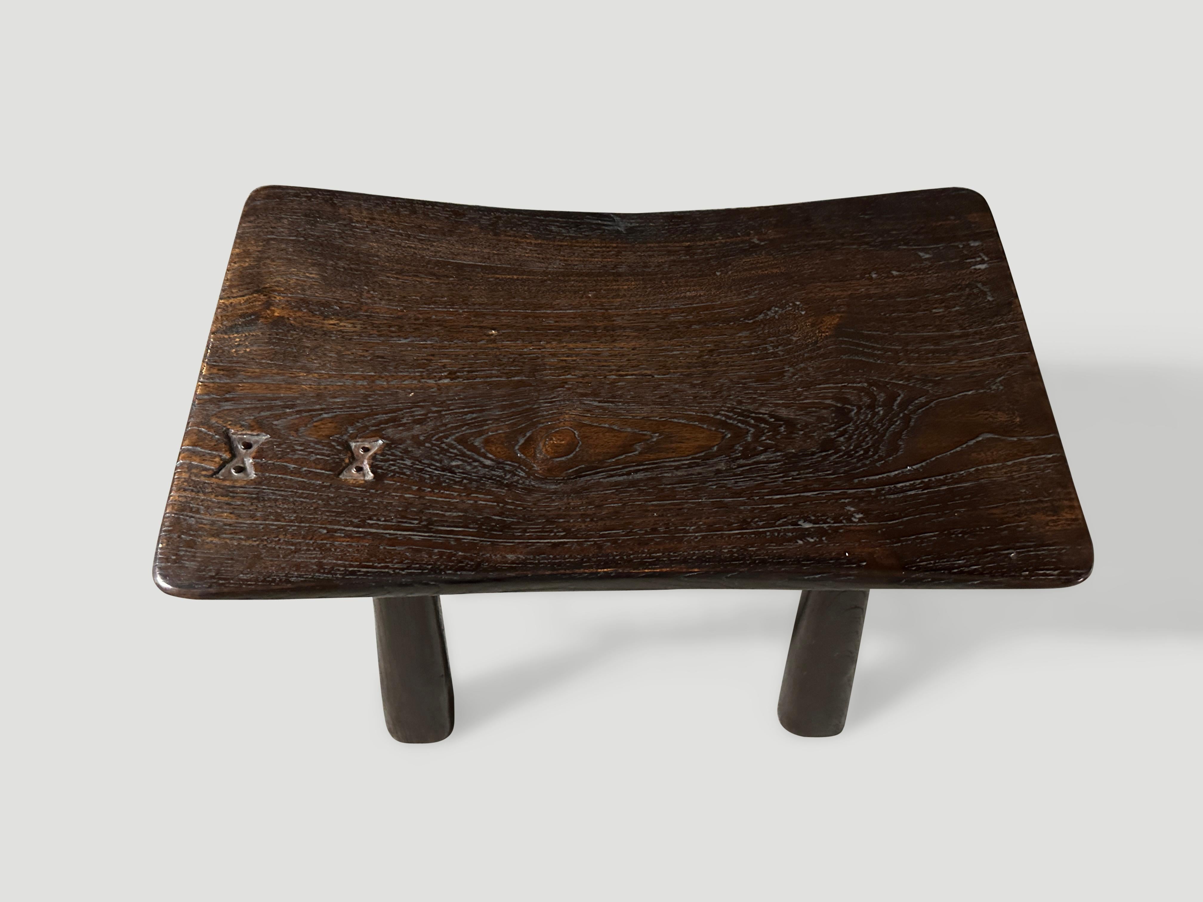 Mid-Century Modern Andrianna Shamaris Mid Century Couture Teak Wood Bench or Stool For Sale