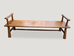 Andrianna Shamaris Midcentury Couture Teak Wood Bench with Arms