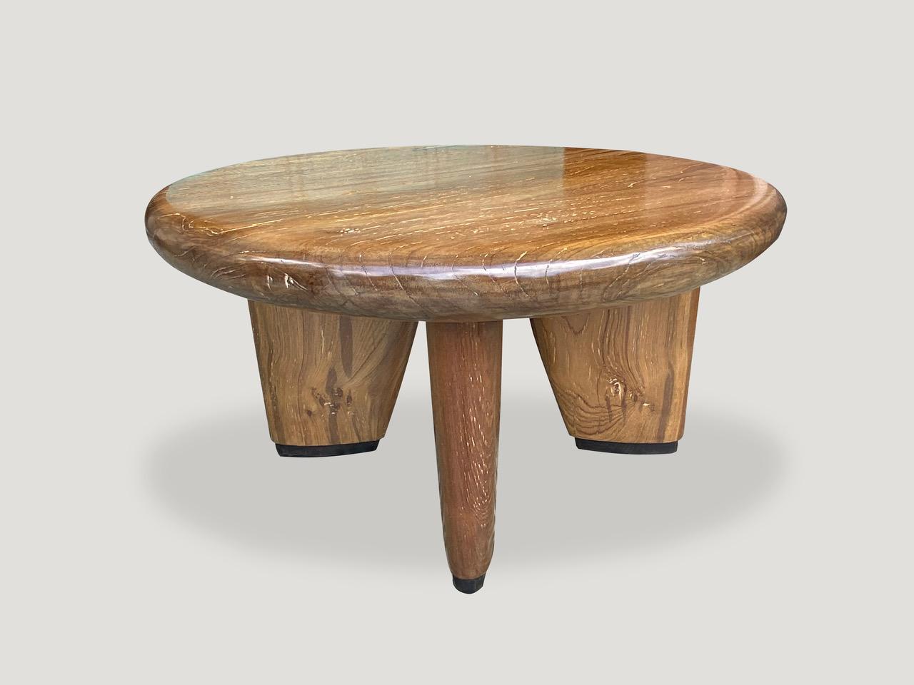 Andrianna Shamaris Midcentury Couture Teak Wood Low Profile Round Coffee Table In Excellent Condition In New York, NY