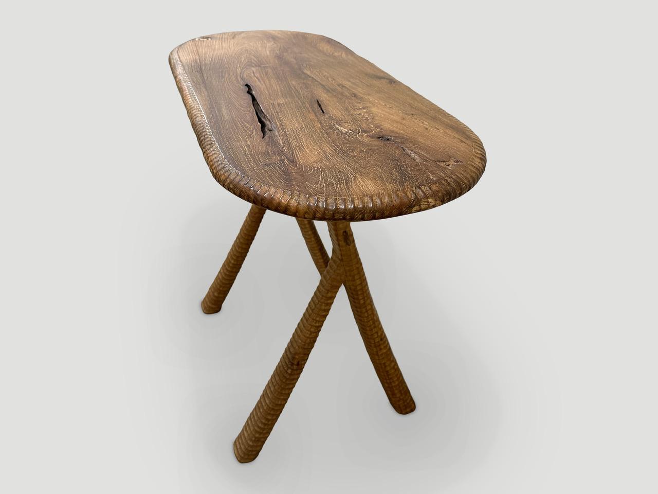 Andrianna Shamaris Midcentury Couture Teak Wood Side Table In Excellent Condition For Sale In New York, NY
