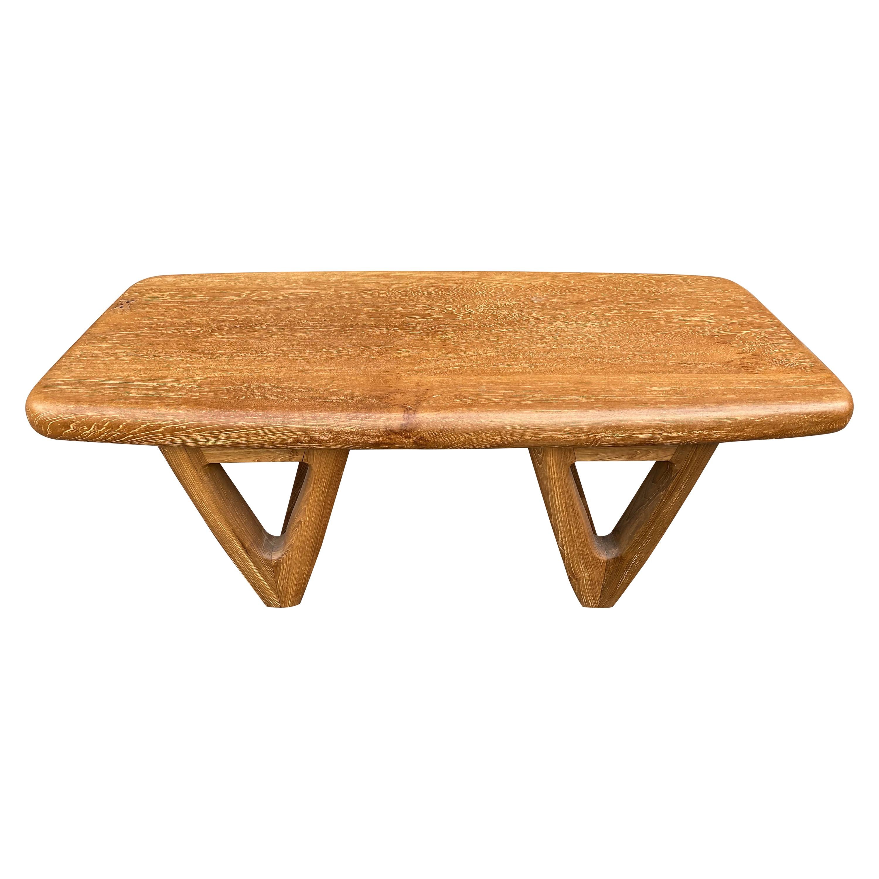 Andrianna Shamaris Mid Century Couture Triangle Base Teak Wood Coffee Table For Sale