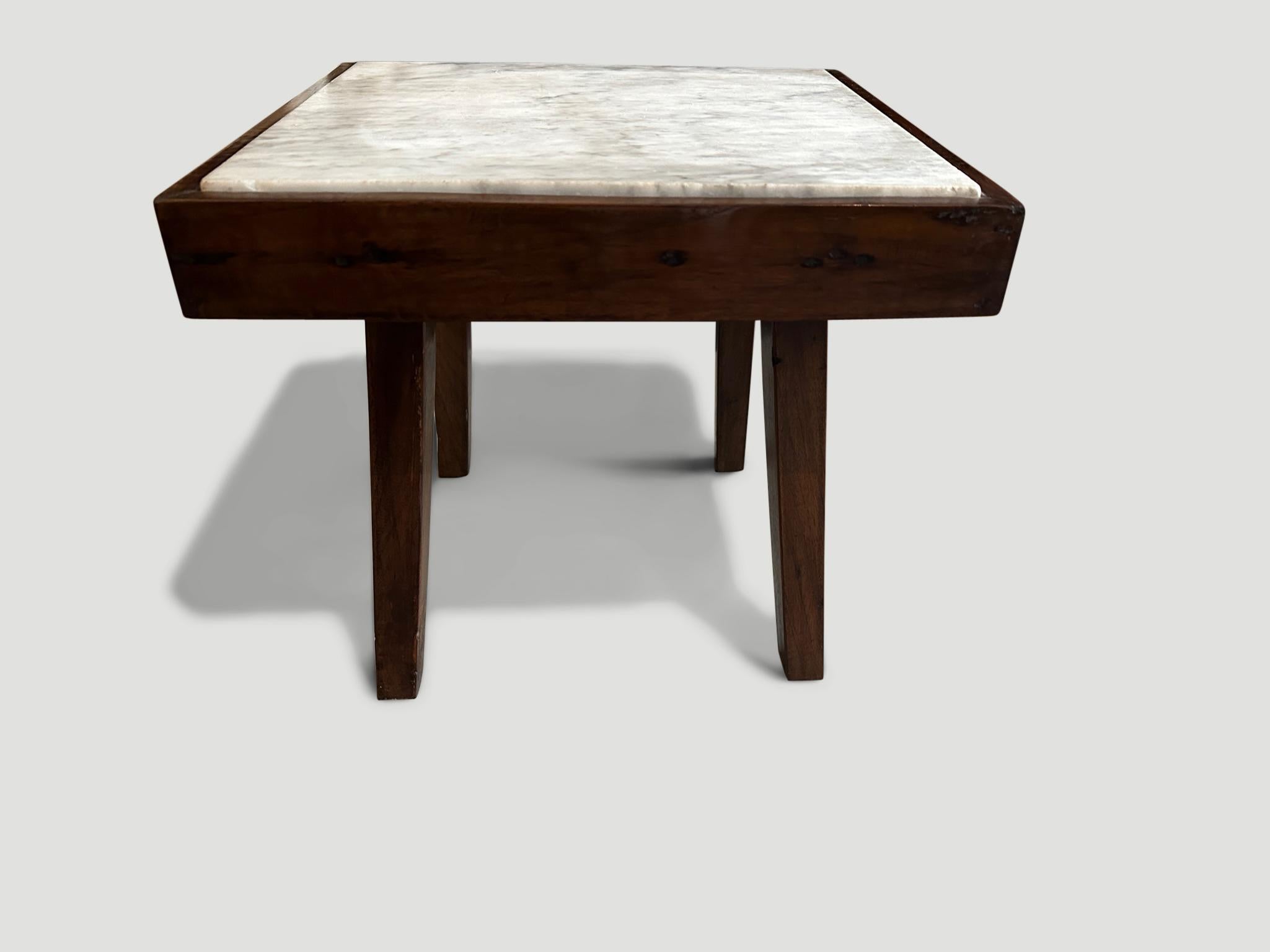 Andrianna Shamaris Mid Century Marble and Wood Side Table In Excellent Condition For Sale In New York, NY