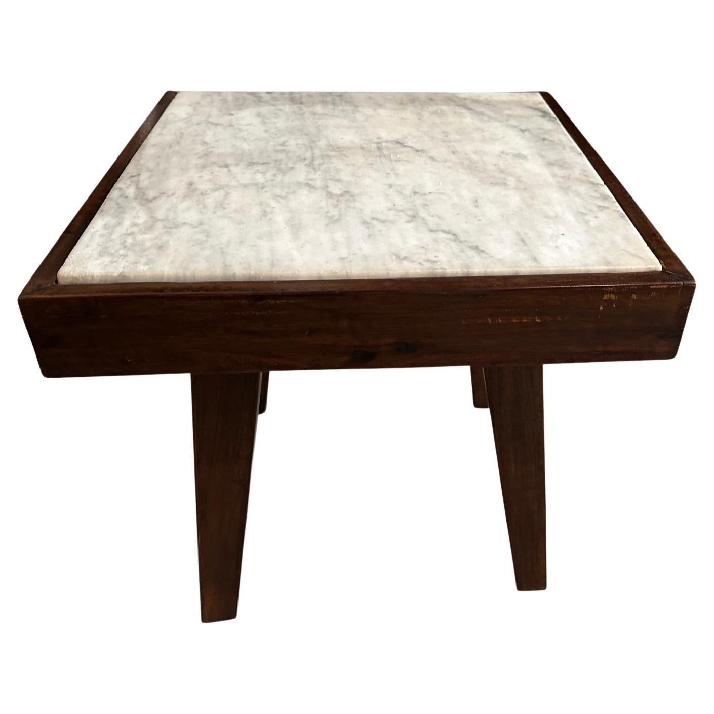 Andrianna Shamaris Mid Century Marble and Wood Side Table For Sale