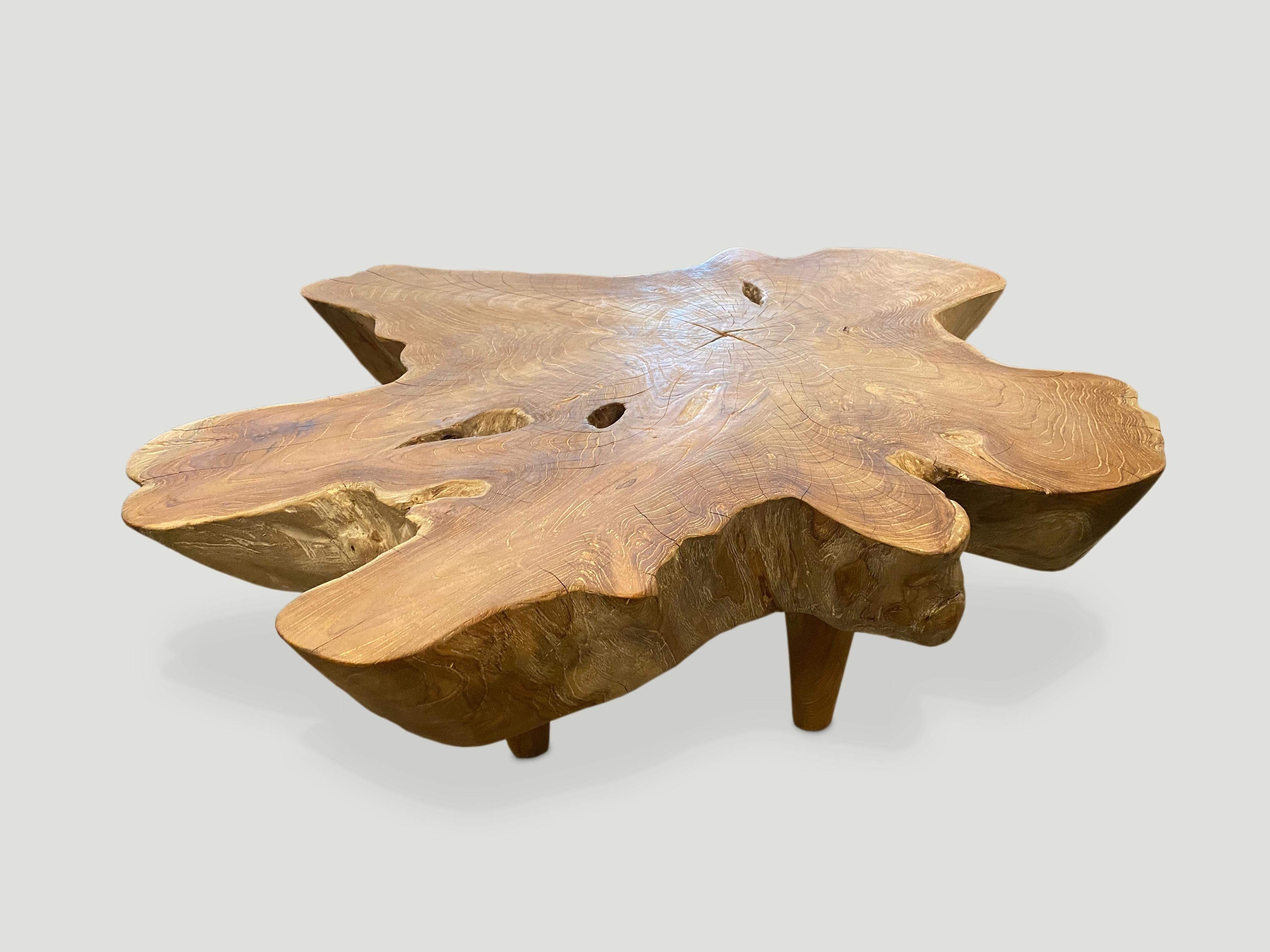 Andrianna Shamaris Midcentury Style Organic Teak Wood Coffee Table In Excellent Condition In New York, NY