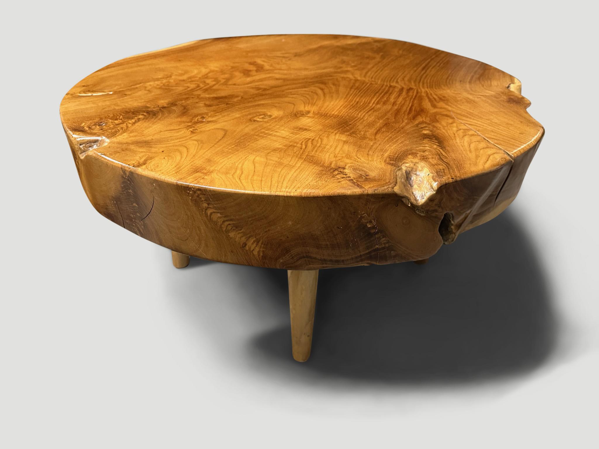 Mid-Century Modern Andrianna Shamaris Mid Century Style Teak Wood Round Coffee Table  For Sale