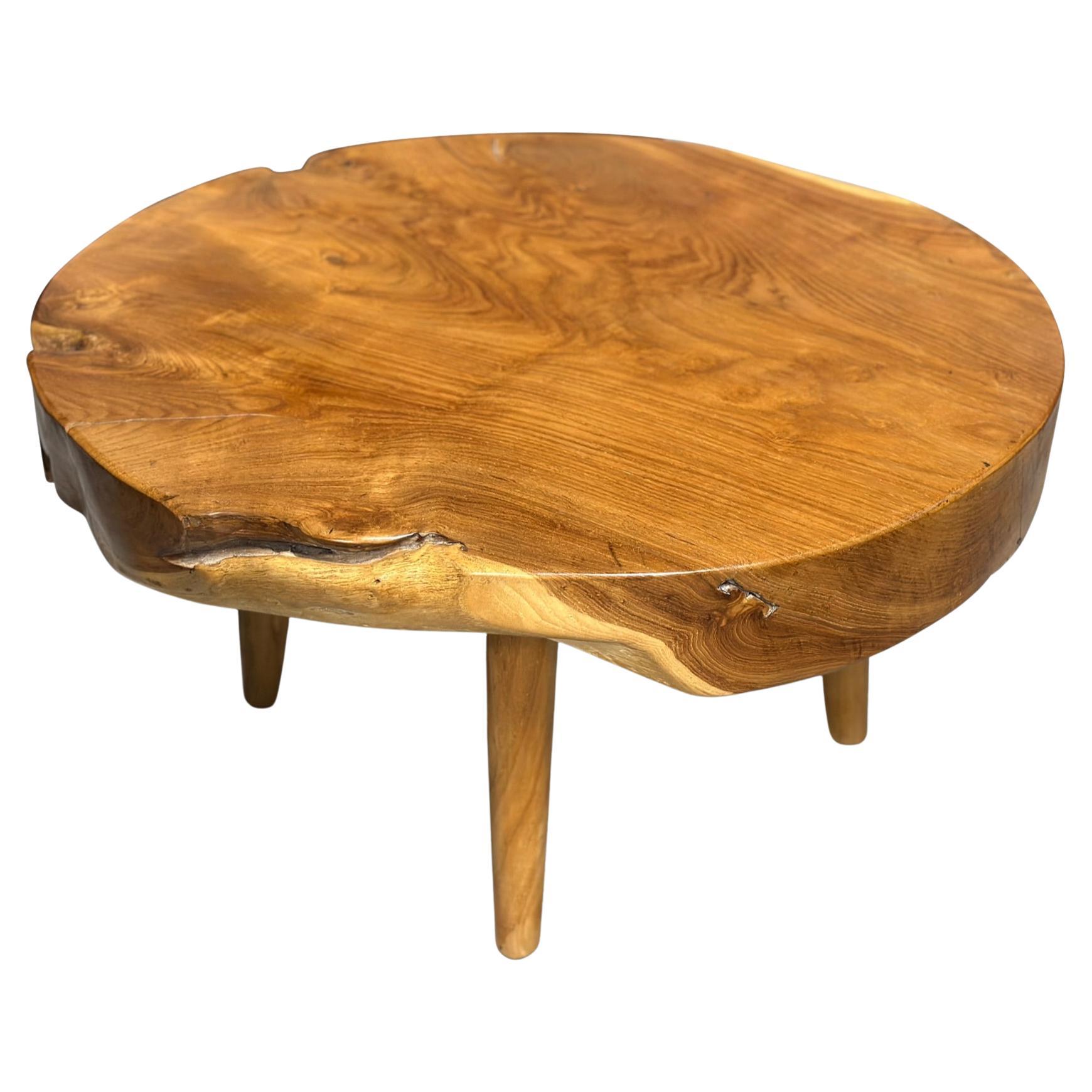 Andrianna Shamaris Mid Century Style Teak Wood Round Coffee Table  For Sale