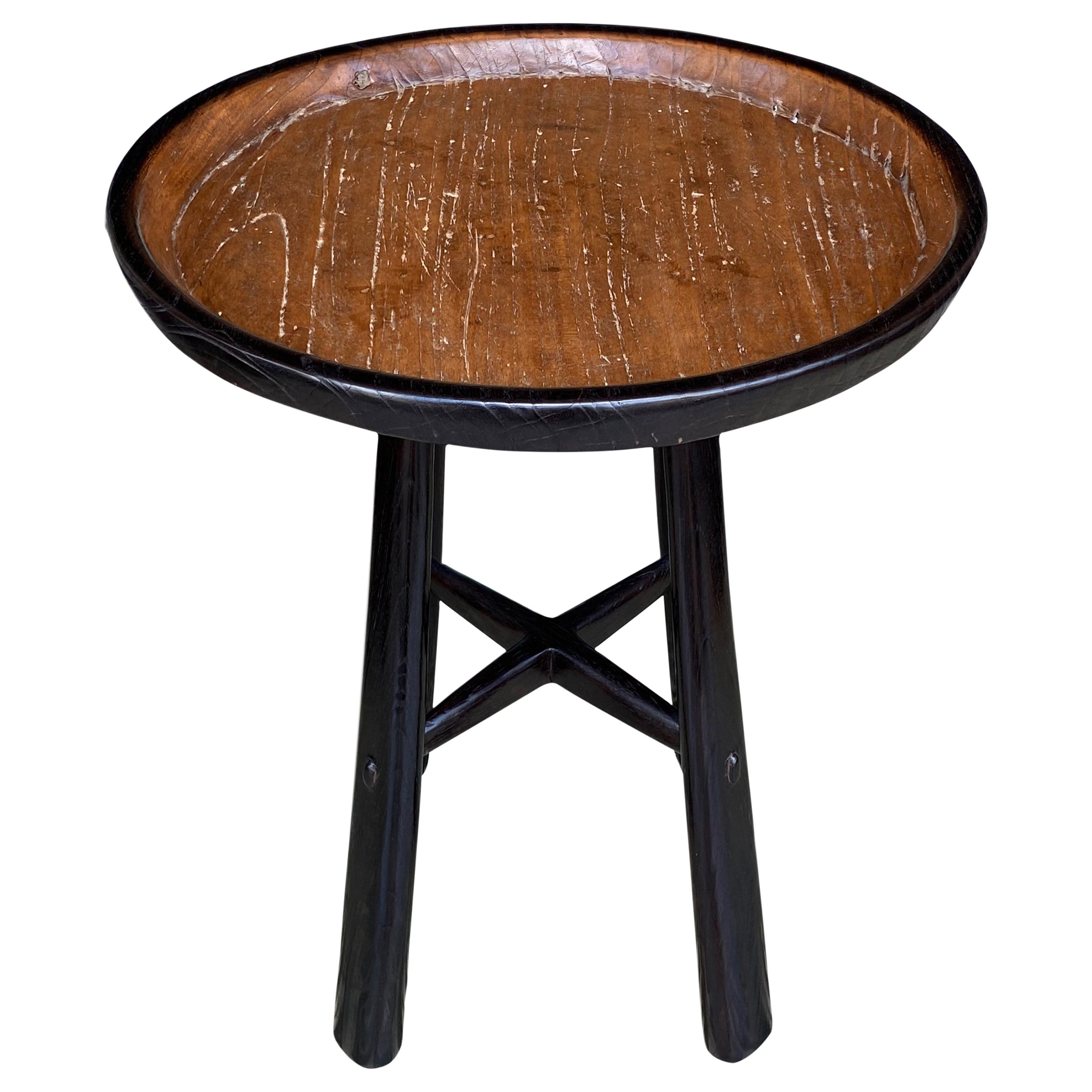 Andrianna Shamaris Midcentury Couture Antique Teak Wood Tray Side Table For Sale
