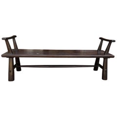 Retro Andrianna Shamaris Midcentury Couture Espresso Stained Teak Bench with Arms