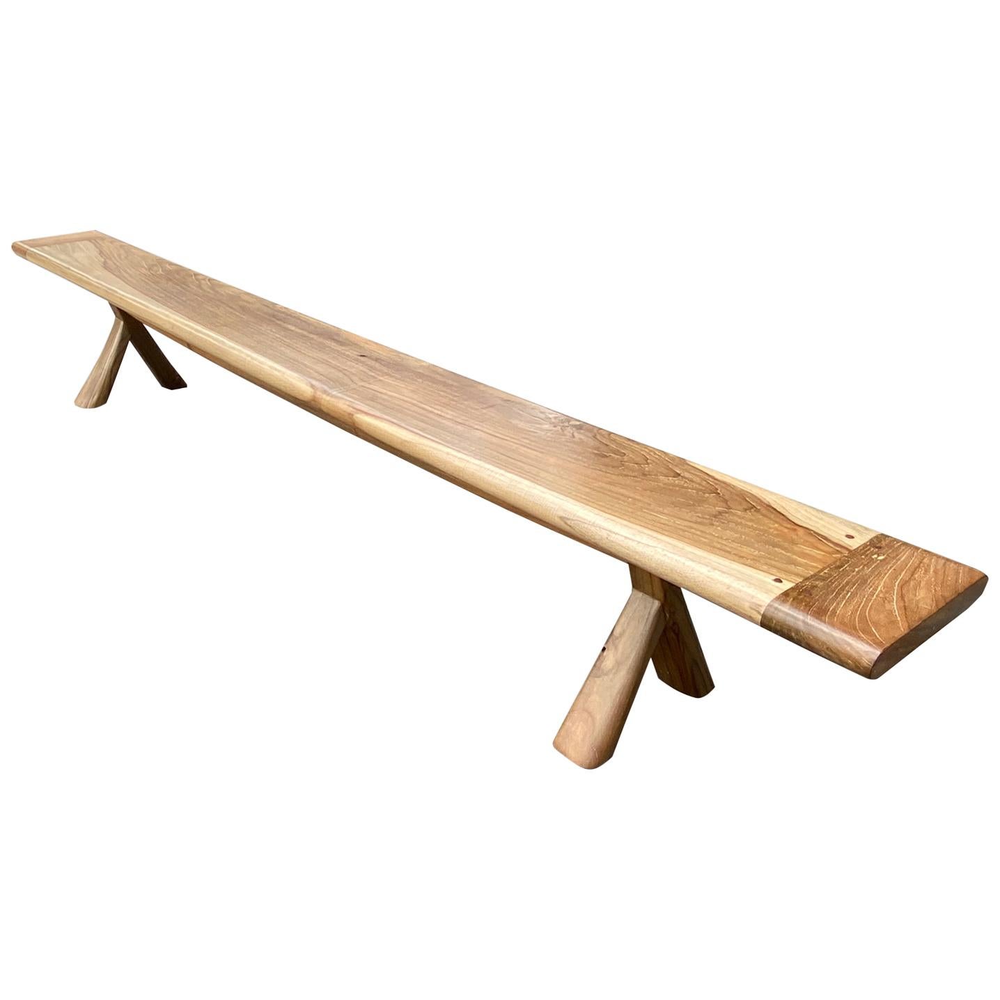 Andrianna Shamaris Mid Century Couture Long Teak Wood Bench For Sale