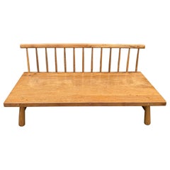 Retro Andrianna Shamaris Midcentury Couture Low Teak Wood Sofa