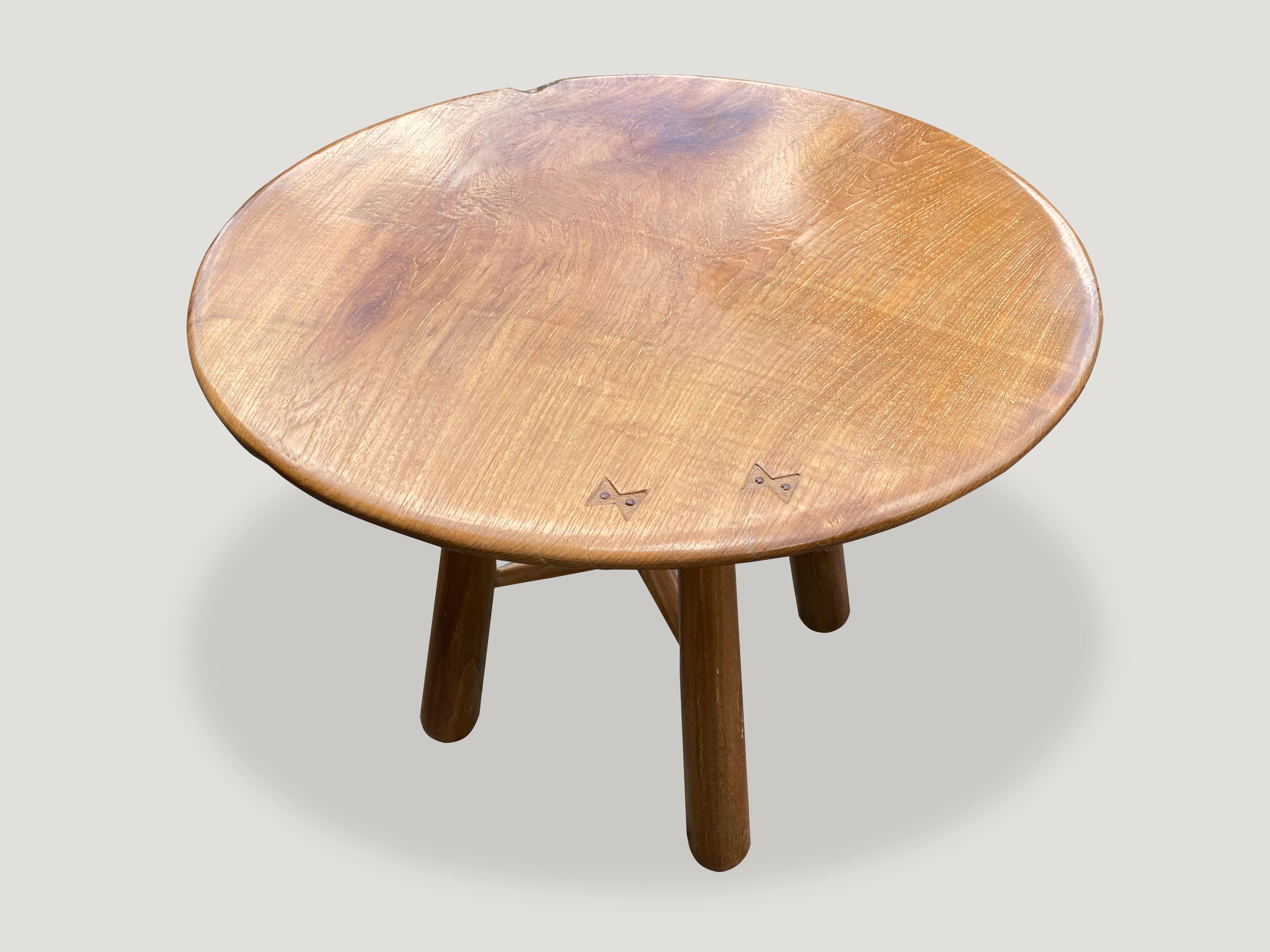 Mid-Century Modern Andrianna Shamaris Midcentury Couture Round Teak Table with Butterflies Inlaid For Sale
