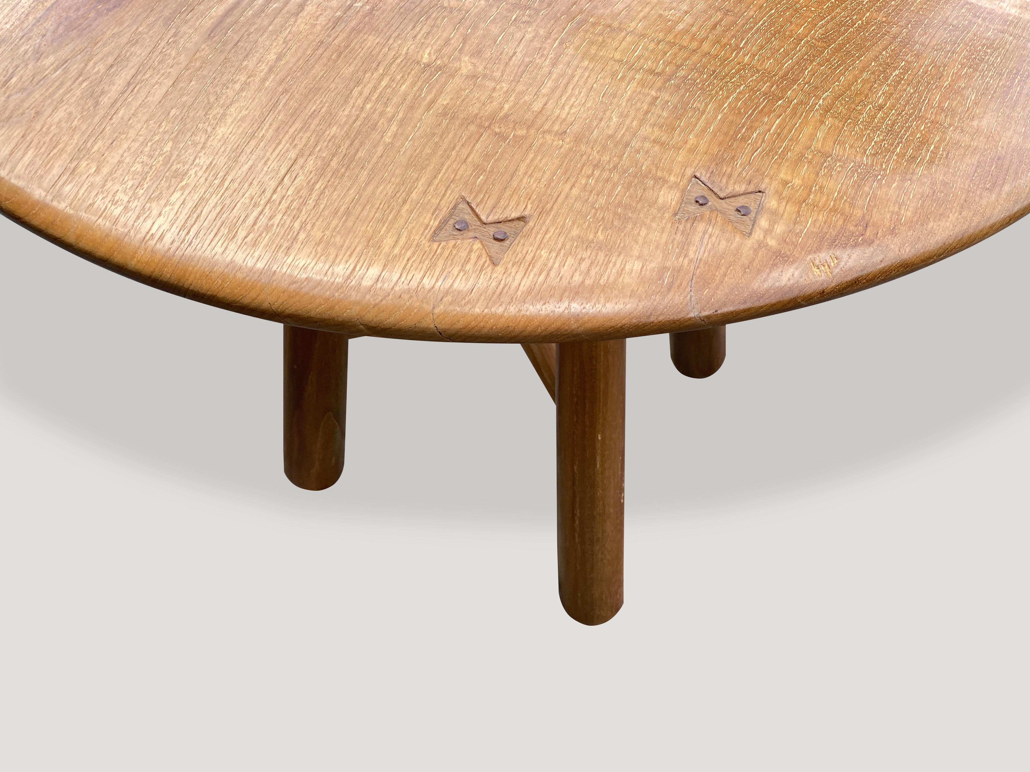 Contemporary Andrianna Shamaris Midcentury Couture Round Teak Table with Butterflies Inlaid For Sale