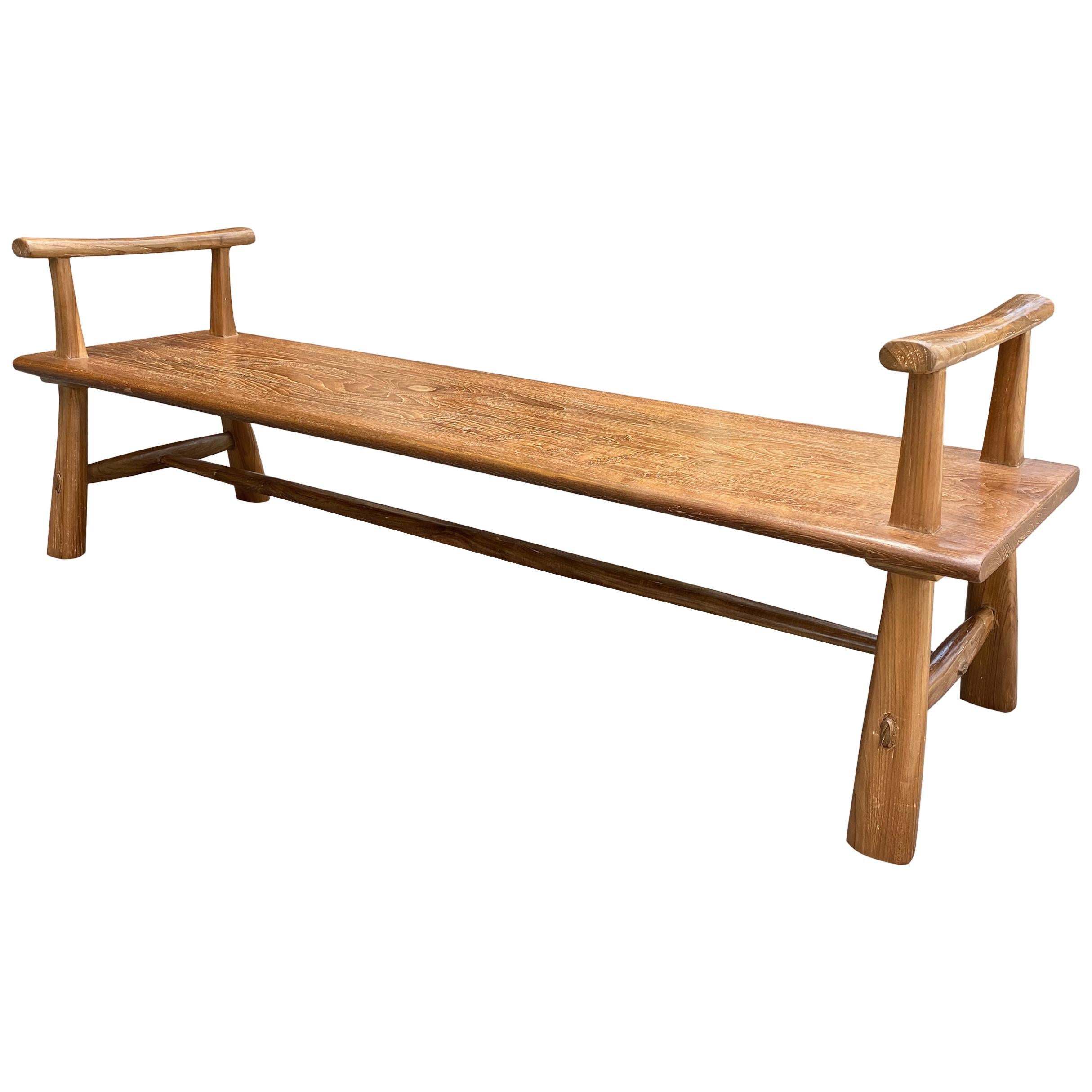 Andrianna Shamaris Midcentury Couture Teak Wood Bench with Arms