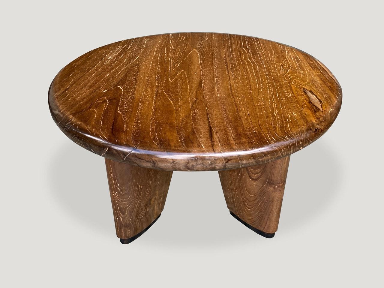 Mid-Century Modern Andrianna Shamaris Midcentury Couture Teak Wood Low Profile Round Coffee Table For Sale