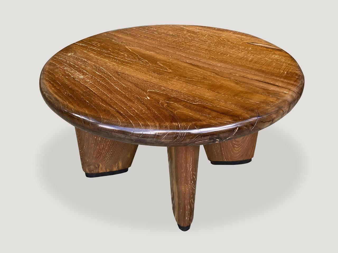 Andrianna Shamaris Midcentury Couture Teak Wood Low Profile Round Coffee Table In Excellent Condition For Sale In New York, NY