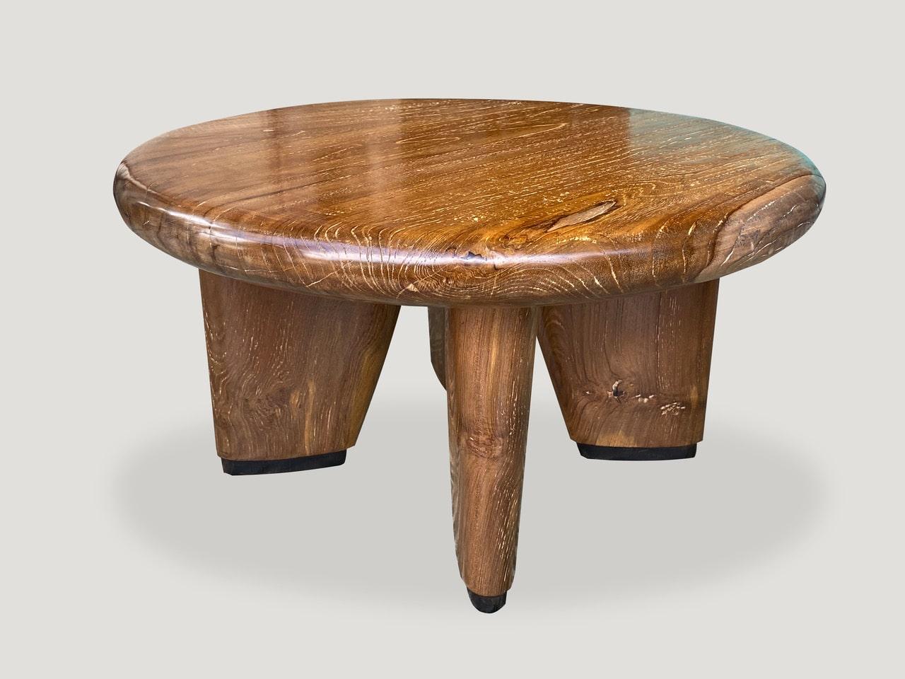 Contemporary Andrianna Shamaris Midcentury Couture Teak Wood Low Profile Round Coffee Table For Sale