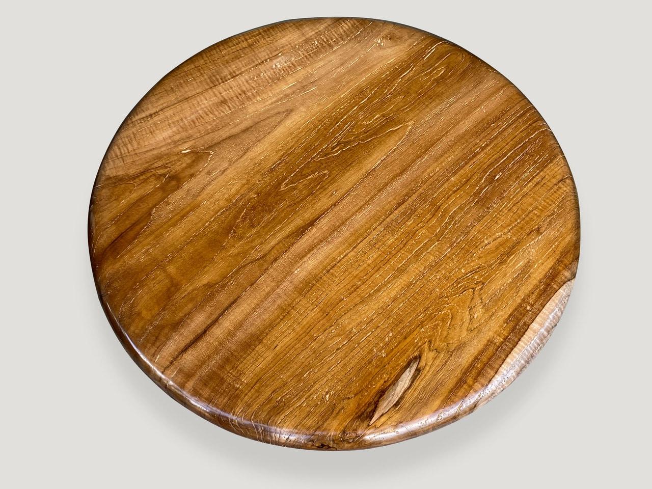 Andrianna Shamaris Midcentury Couture Teak Wood Low Profile Round Coffee Table For Sale 2