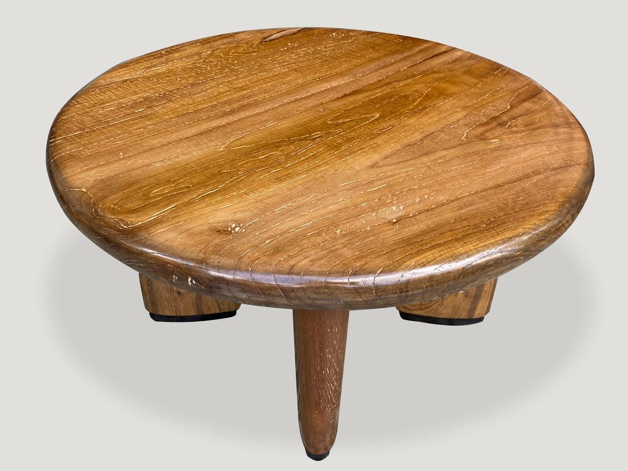 Andrianna Shamaris Midcentury Couture Teak Wood Low Profile Round Coffee Table For Sale 3