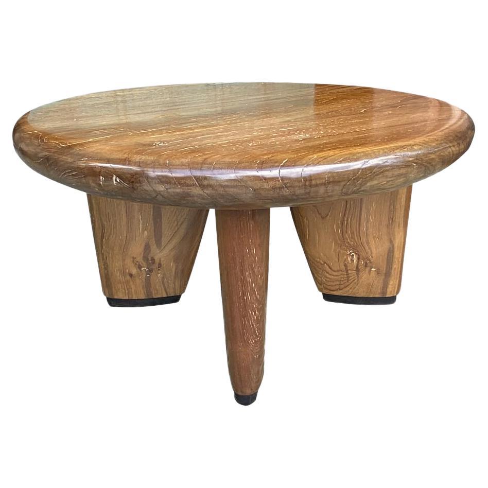 Andrianna Shamaris Midcentury Couture Teak Wood Low Profile Round Coffee Table For Sale