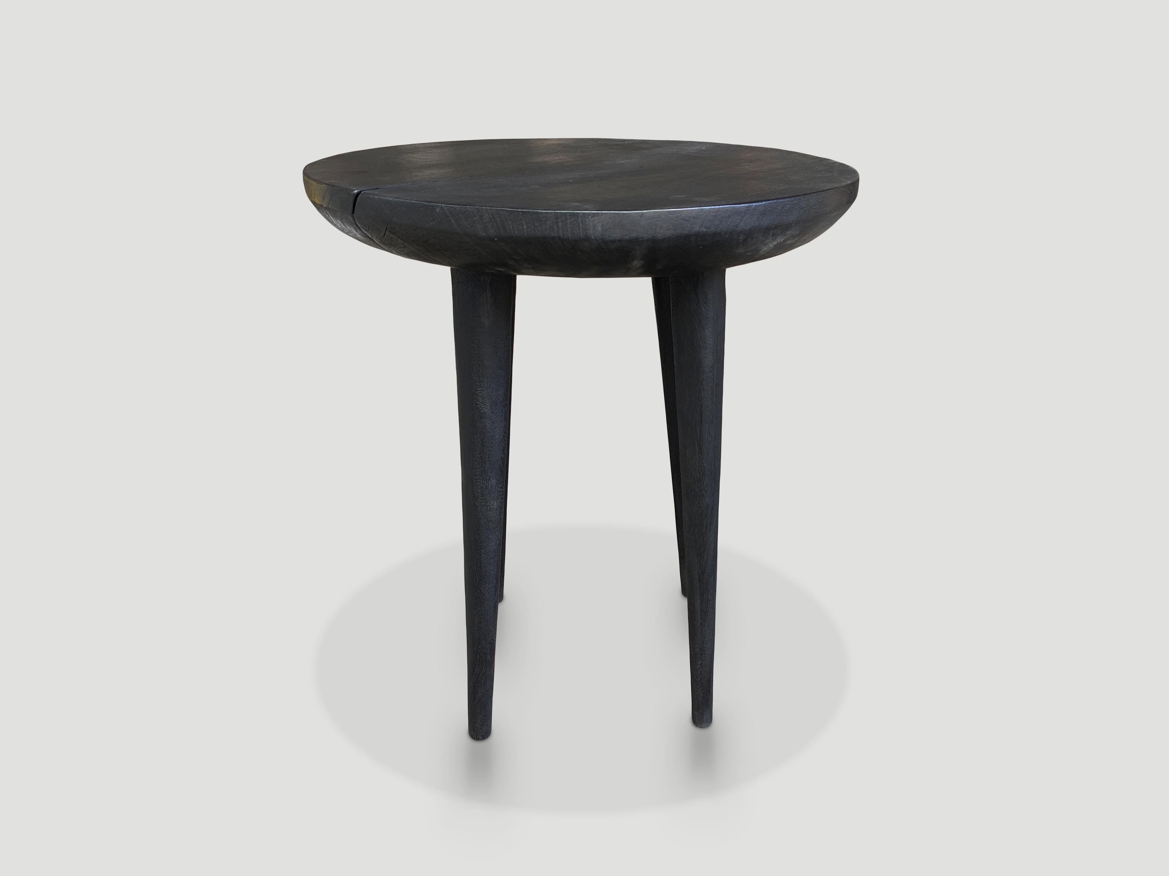 Wood Andrianna Shamaris Minimalist Bevelled Charred Side Table For Sale