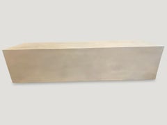 Andrianna Shamaris Minimalist Bleached Log Floating on Stainless Steel Cylinders