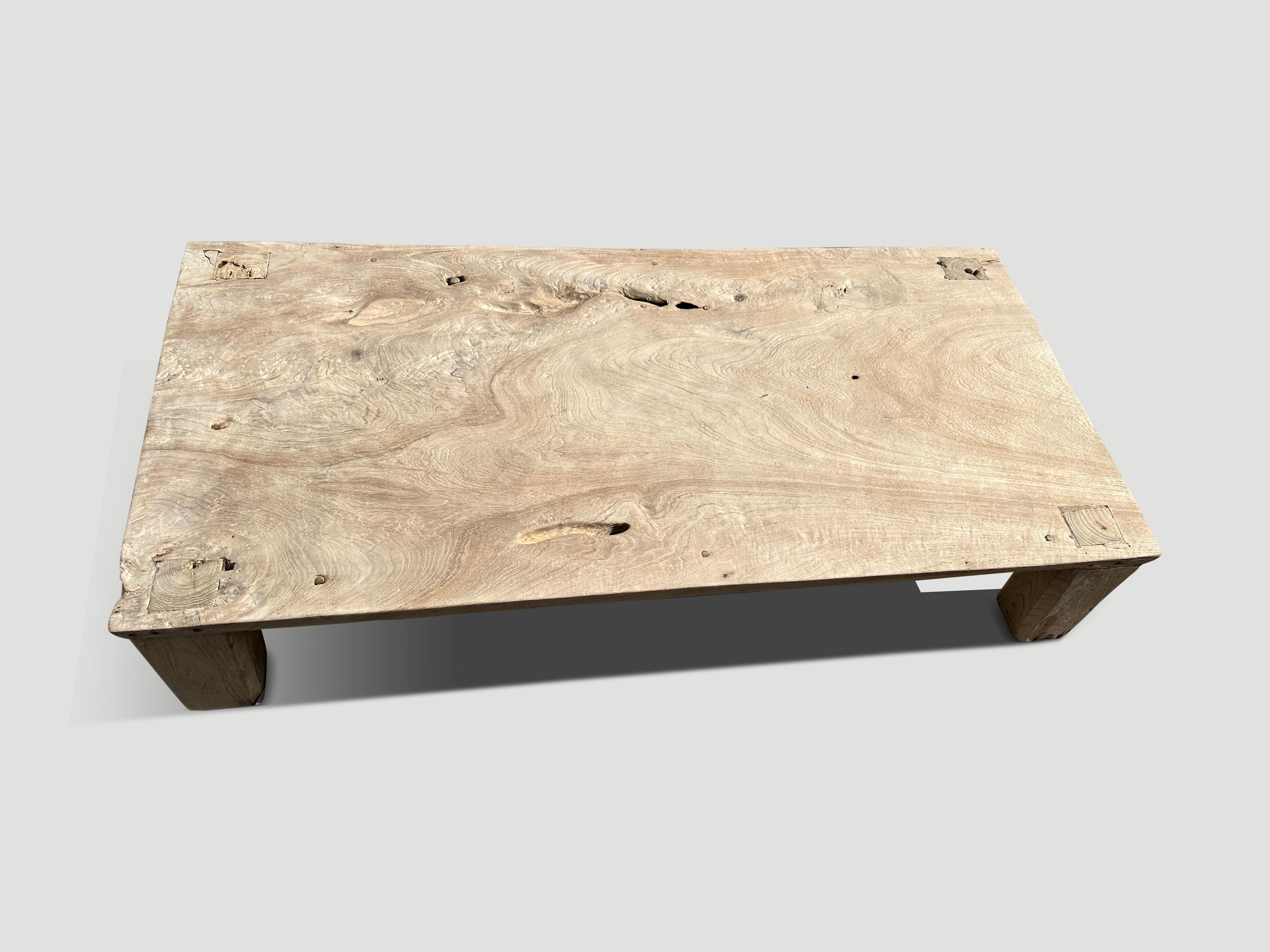 Organic Modern Andrianna Shamaris Minimalist Bleached Teak Wood Coffee Table For Sale