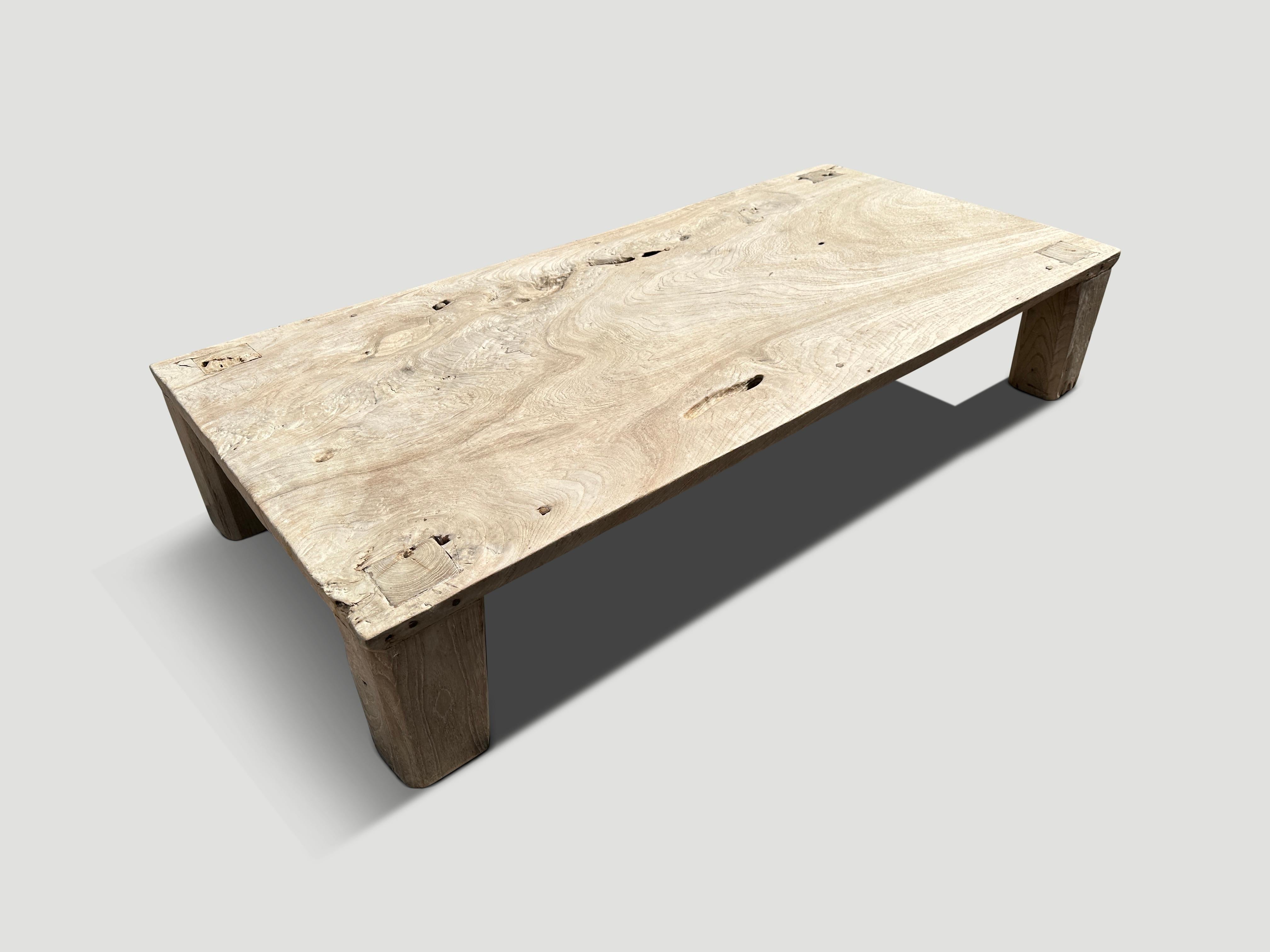 Andrianna Shamaris Minimalist Bleached Teak Wood Coffee Table In Excellent Condition For Sale In New York, NY