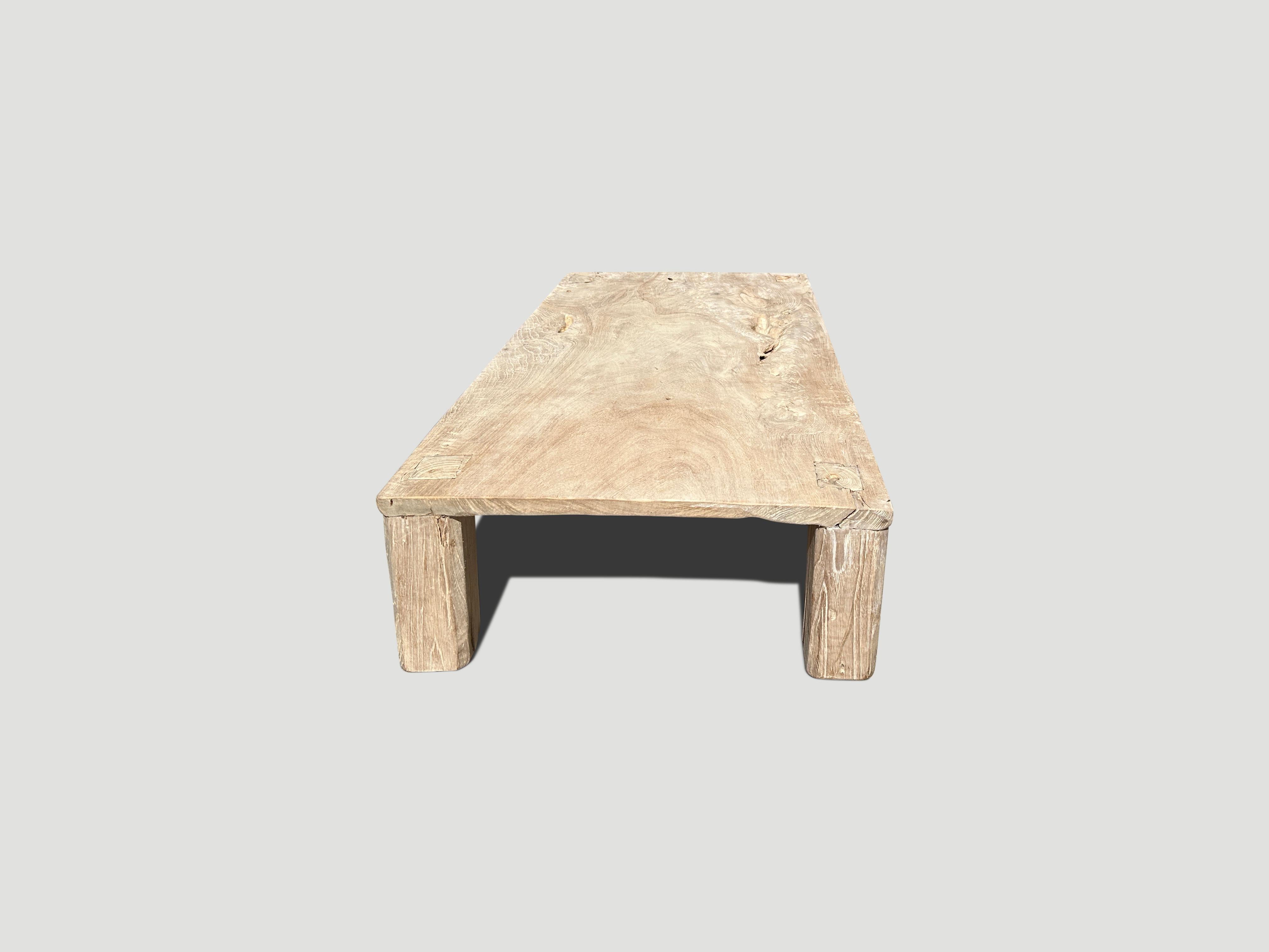 Andrianna Shamaris Minimalist Bleached Teak Wood Coffee Table For Sale 1