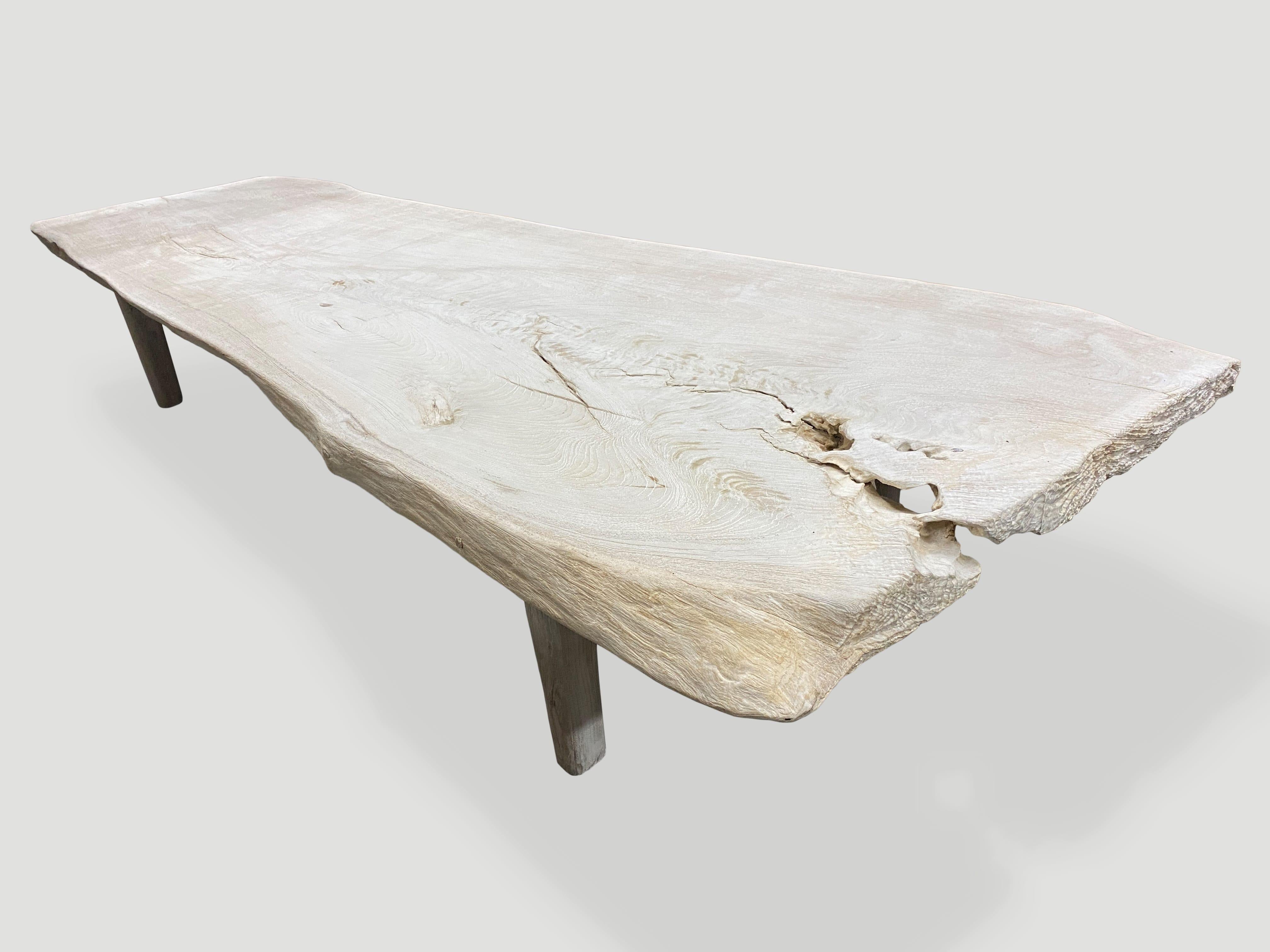Organic Modern Andrianna Shamaris Minimalist Bleached Teak Wood Coffee Table or Bench For Sale