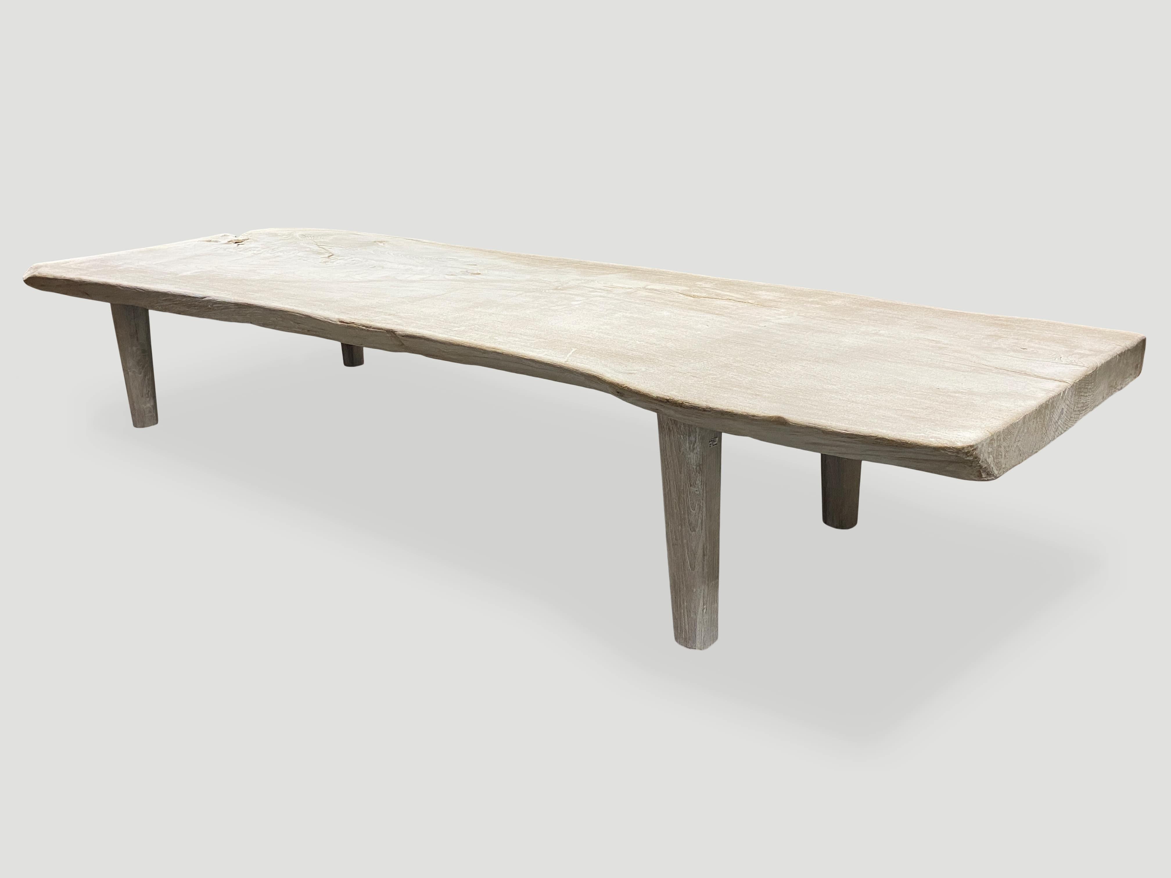 Andrianna Shamaris Minimalist Bleached Teak Wood Coffee Table or Bench In Excellent Condition For Sale In New York, NY