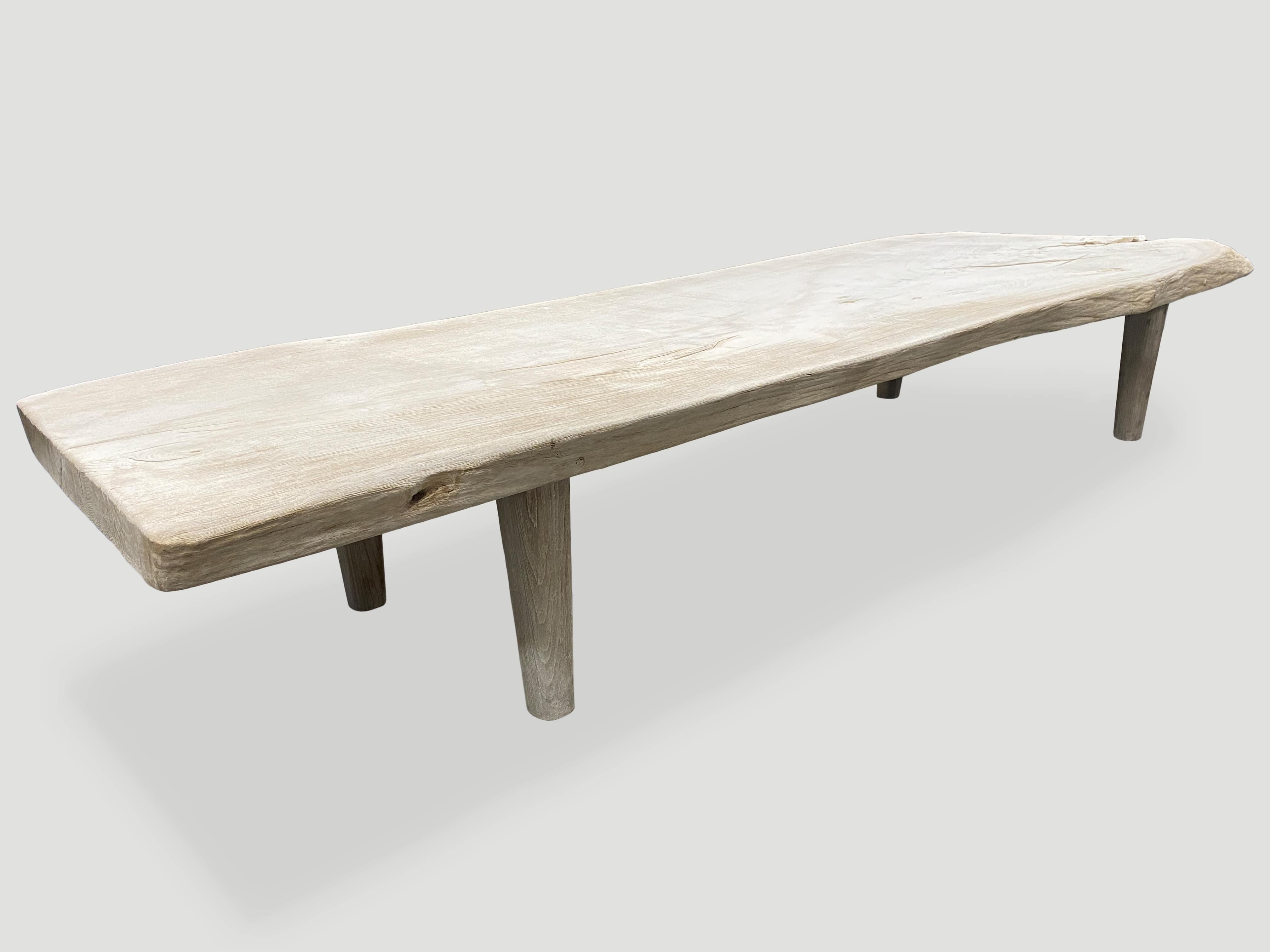 Contemporary Andrianna Shamaris Minimalist Bleached Teak Wood Coffee Table or Bench For Sale