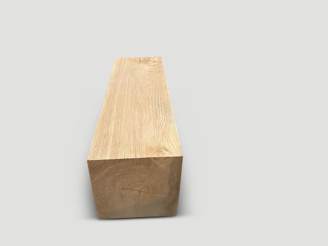 Andrianna Shamaris Minimalist Bleached Teak Wood Log Style Bench In Excellent Condition For Sale In New York, NY