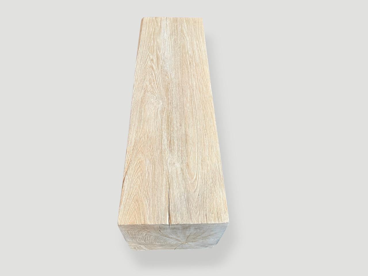 Andrianna Shamaris Minimalist Bleached Teak Wood Log Style Bench In Excellent Condition For Sale In New York, NY