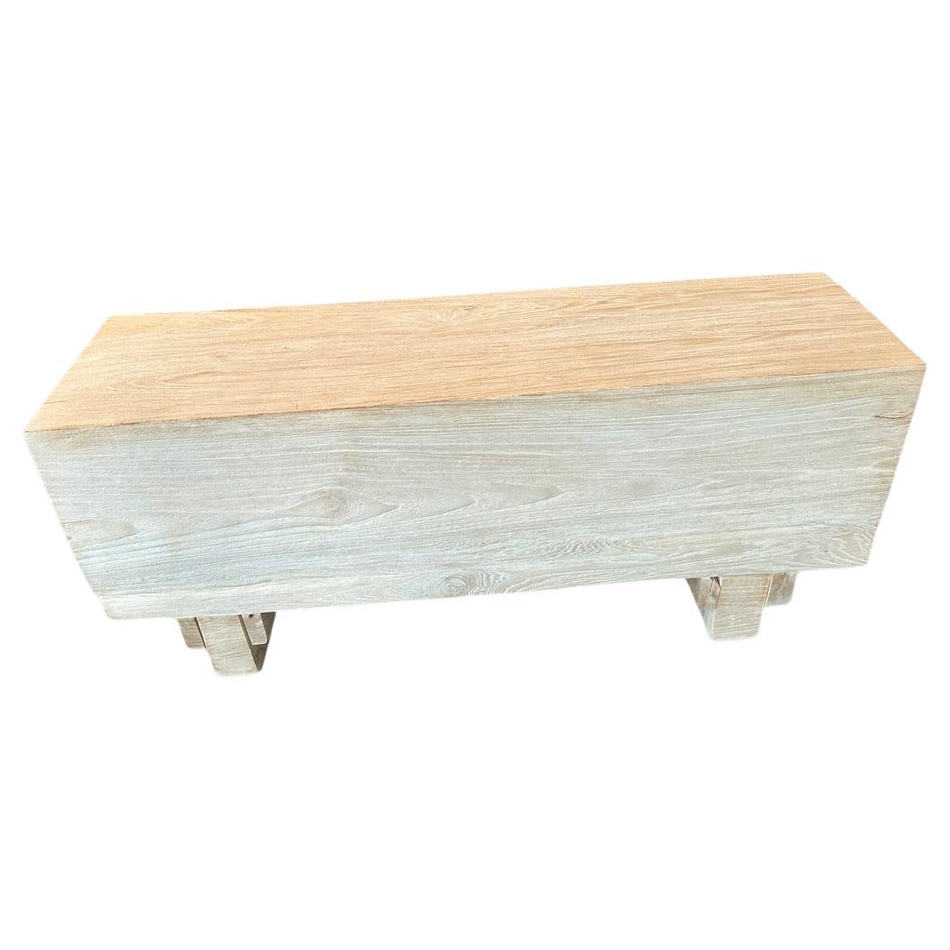 Andrianna Shamaris Minimalist Bleached Teak Wood Log Style Bench For Sale
