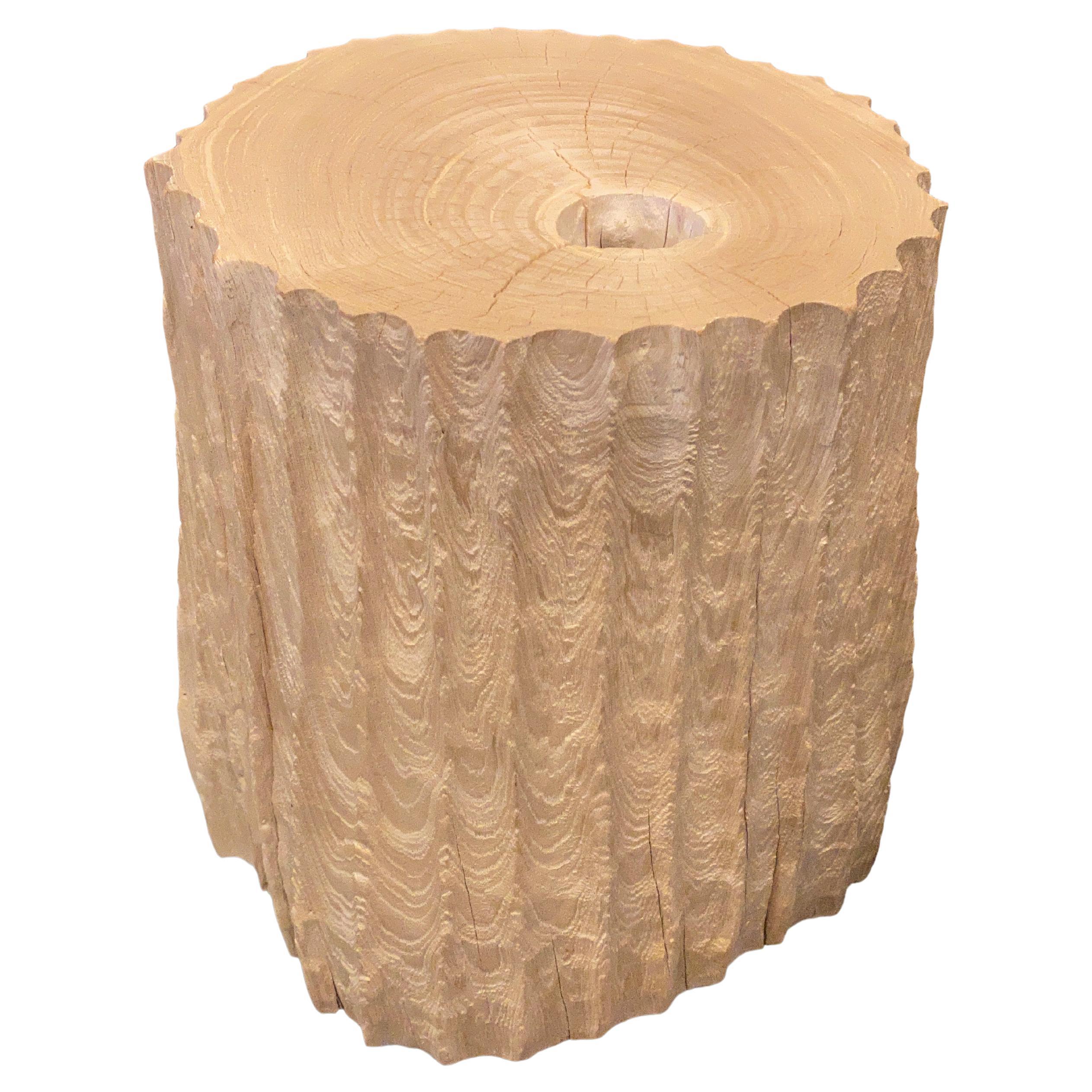 Andrianna Shamaris Cylinder Bleached Teak Wood Side Table or Stool at