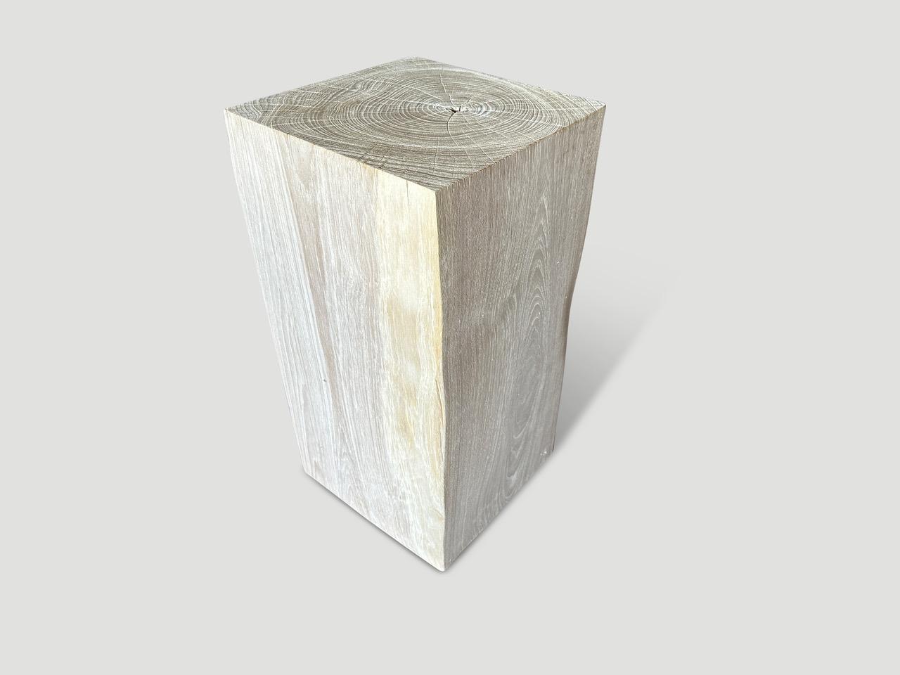 Organic Modern Andrianna Shamaris Minimalist Bleached Teak Wood Side Table or Pedestal For Sale