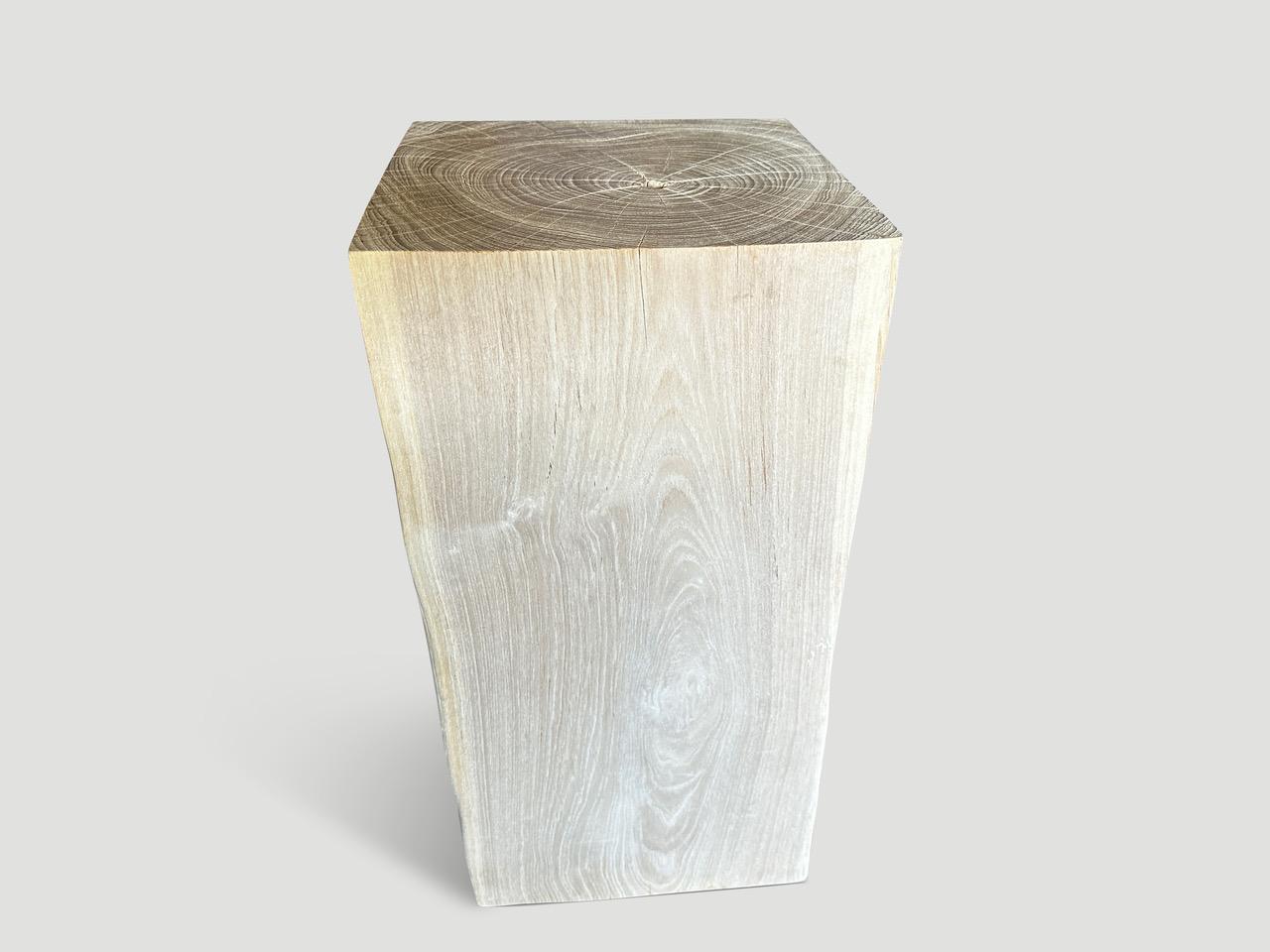 Andrianna Shamaris Minimalist Bleached Teak Wood Side Table or Pedestal In Excellent Condition For Sale In New York, NY