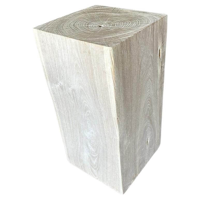 Andrianna Shamaris Minimalist Bleached Teak Wood Side Table or Pedestal For Sale