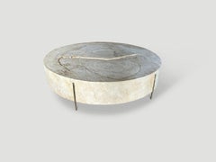 Andrianna Shamaris Minimalist Bleached Wood and Brass Coffee Table