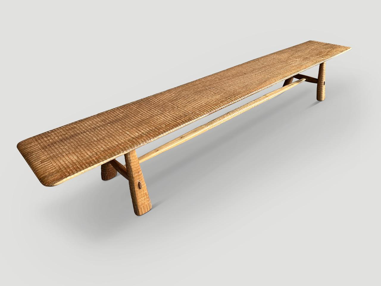Mid-Century Modern Andrianna Shamaris Minimalist Carved Long Teak Wood Bench