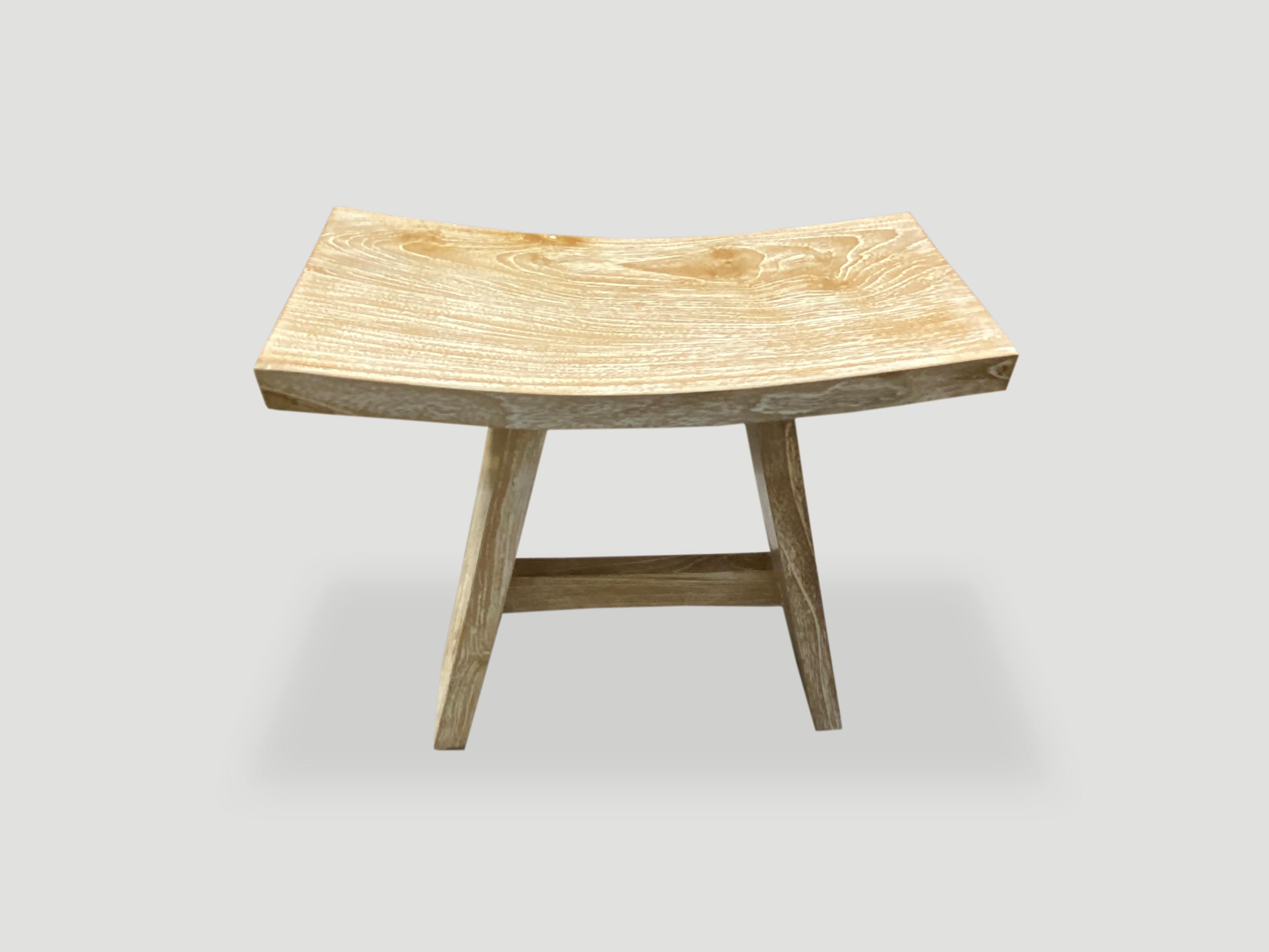 Andrianna Shamaris Minimalist Cerused Teak Wood Bench In Excellent Condition In New York, NY