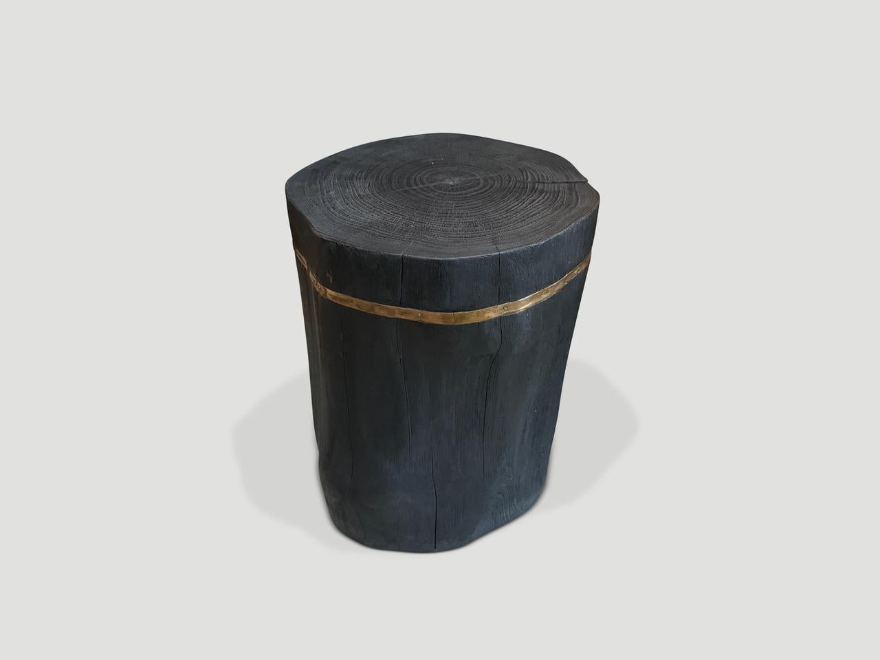 Andrianna Shamaris Minimalist Charred and Bronze Side Table, Modern Organic